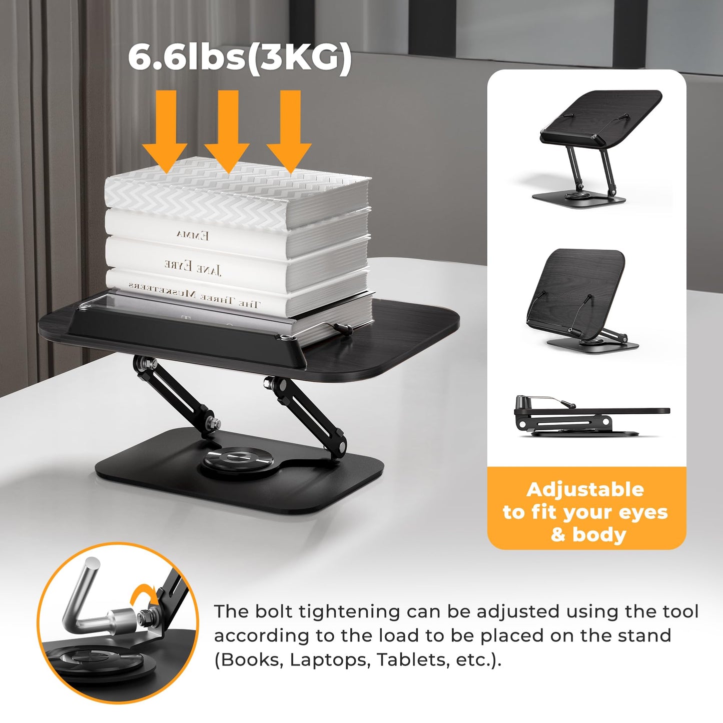 SupeDesk Book Stand for Reading, Adjustable Book Holder with 360° Rotating Bases, Foldable Designs, and Elastic Clips, Multifunctional Display Stand for Recipe, Cookbooks, Magazines, Tablets, Laptops