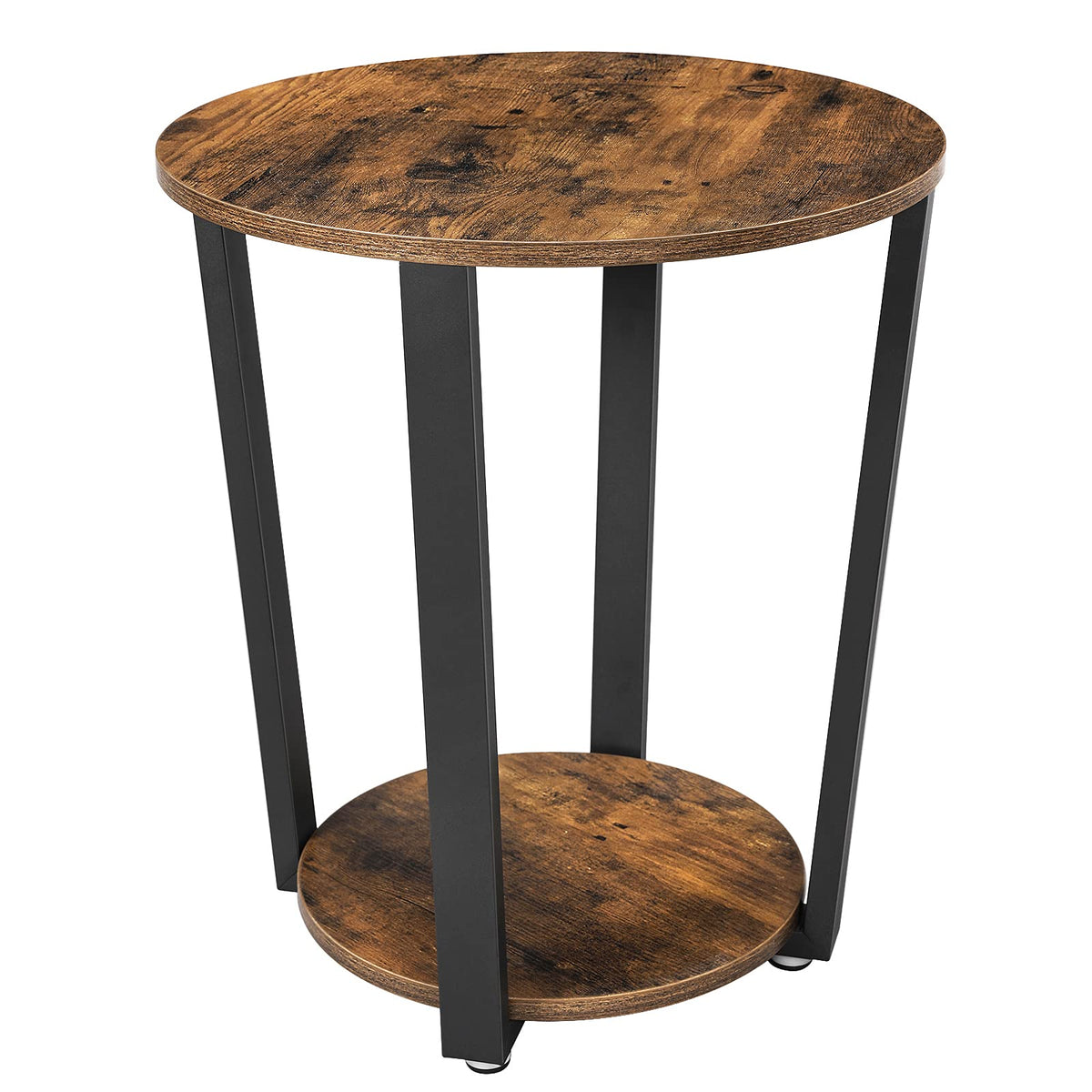 VASAGLE Round Side End Table, 2-Tier Accent Bedside Table with Storage Shelf, Easy Assembly, Nightstand for Small Spaces, Living Room, Bedroom, Rustic Brown and Ink Black ULET57X