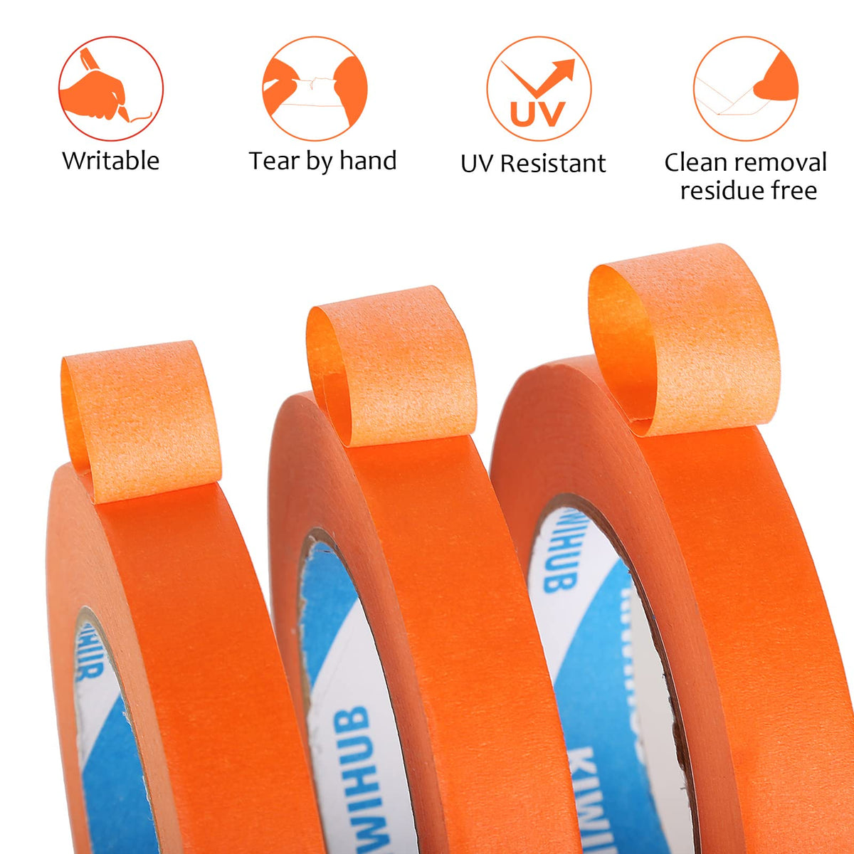 KIWIHUB Orange Painters Tape,1 inch x 60 Yards x 5 Rolls (300 Yards Total) - Medium Adhesive Masking Tape for Painting,Labeling,DIY Crafting,Decoration and School Projects