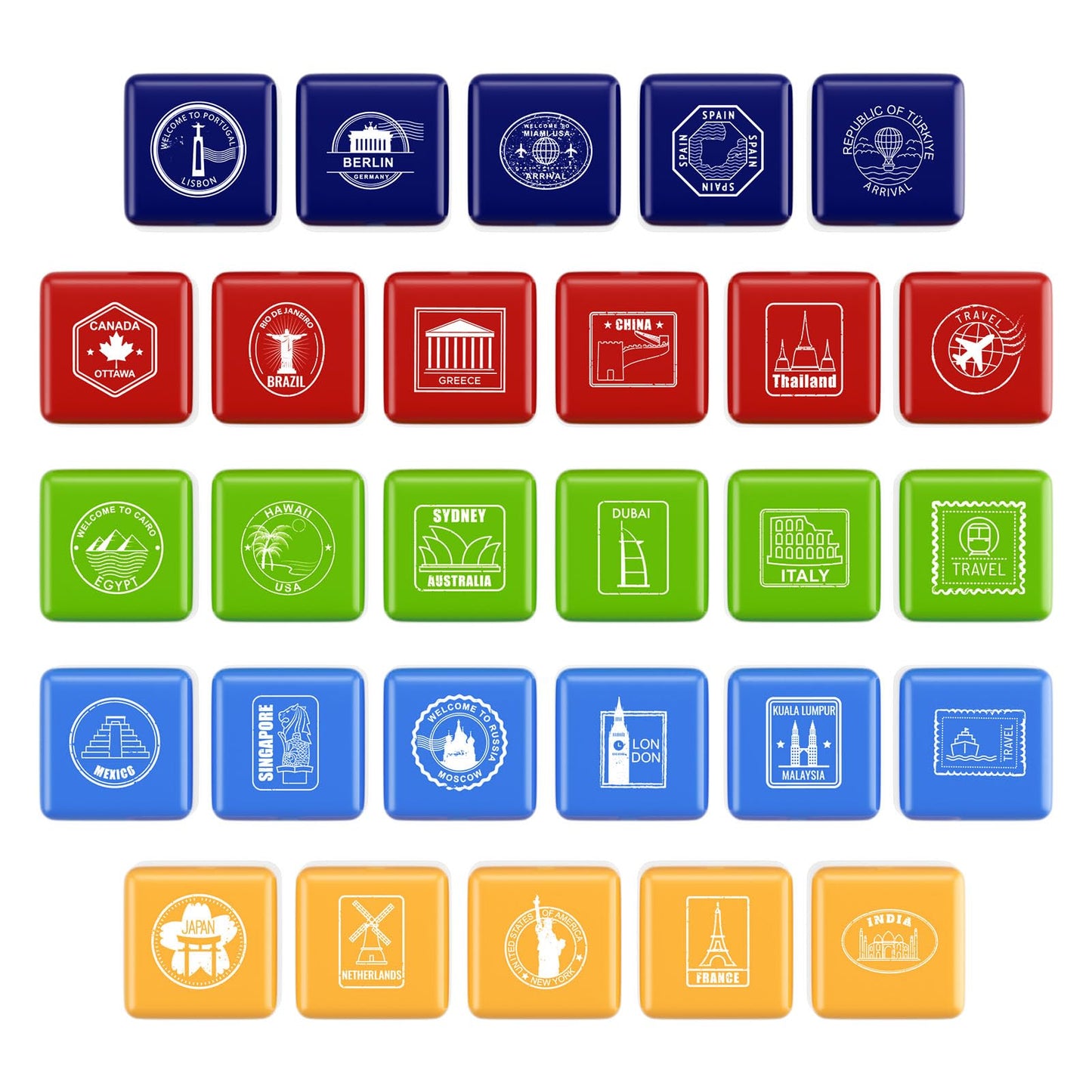28 Pcs Passport Stamps for Kids with Storage Box – City and Country Rubber Stamp Set for Learning, Travel Theme, Arts and Crafts, Scrapbooking, Classroom Activities
