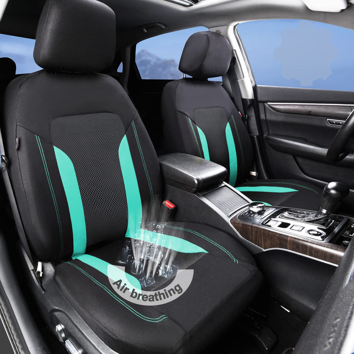 CAR PASS 3D Air Mesh Car Seat Covers Full Set, Breathable Sporty Rear Bench with Zipper for Armrest Box Universal Fit 95% Automotive SUV,Truck,Sedan Interior Cute Women Airbag Compatible, Black Mint