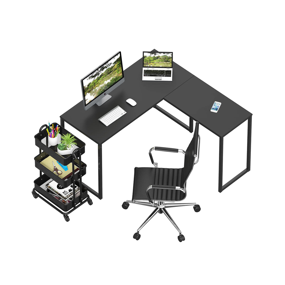 SHW Mission 48 x 48 Inches L-Shape Home Office Computer Desk, Black