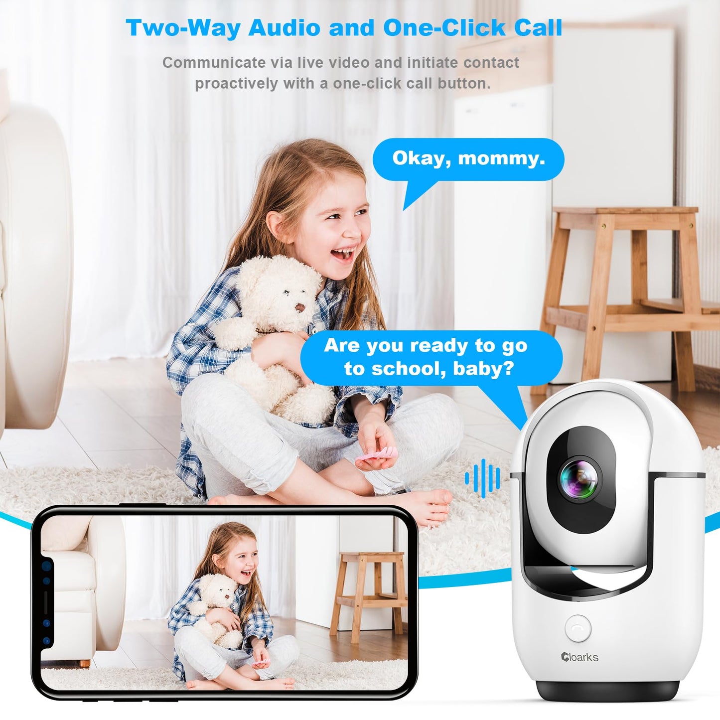 Cloarks 2K Pan/Tilt Security Camera, WiFi Indoor Cameras for Home Security with AI Motion Detection, Pet/Dog/Baby Camera with Phone App, 2-Way Audio, 24/7, Siren, TF/Cloud Storage