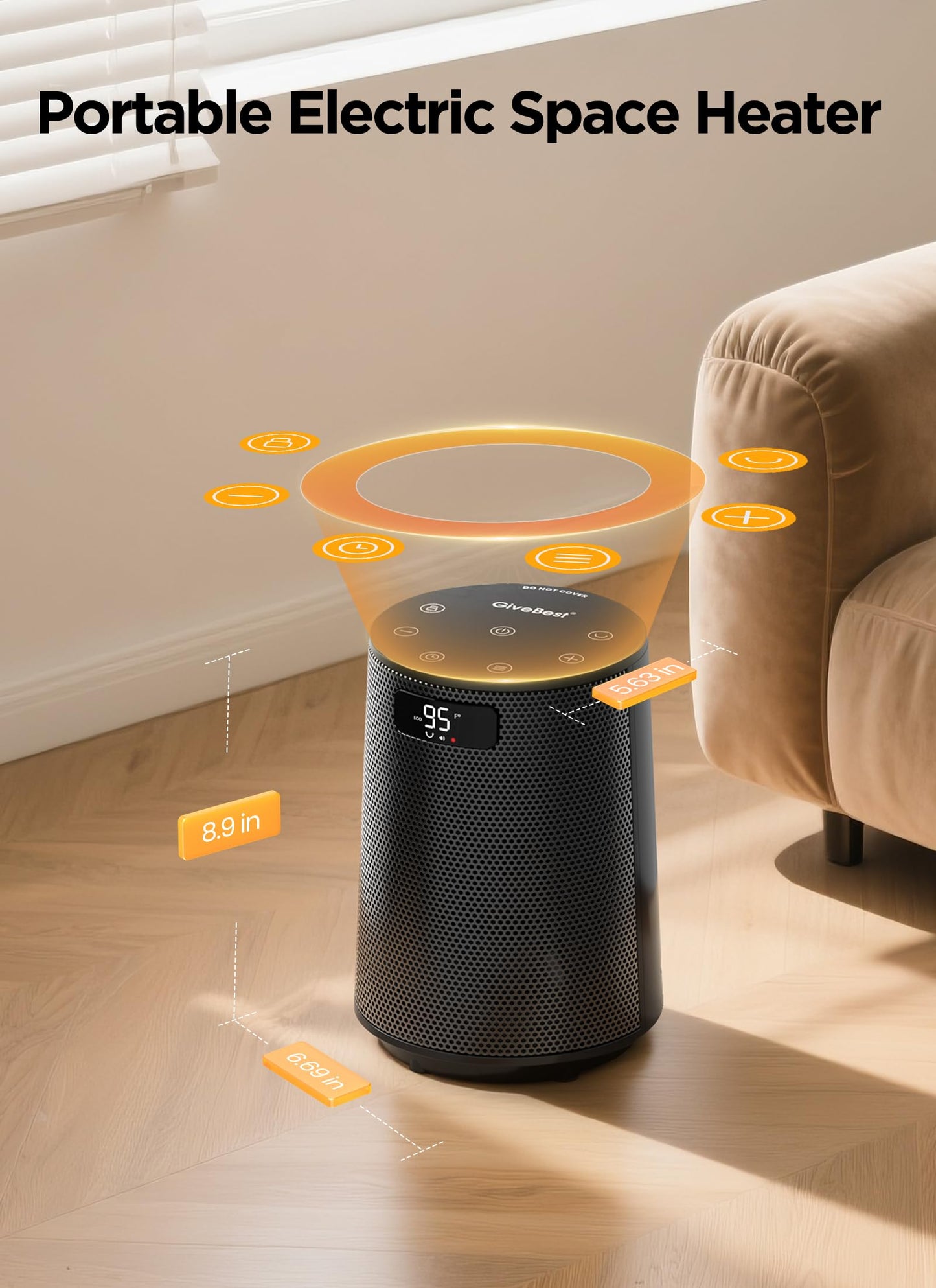 GiveBest Space Heater, Electric Portable Heaters for Indoor Use with Thermostat and Remote, 70°Oscillation, Digital Display, 12H Timer, 1500W PTC Ceramic Fast Safety Heat for Office Bedroom Home Desk