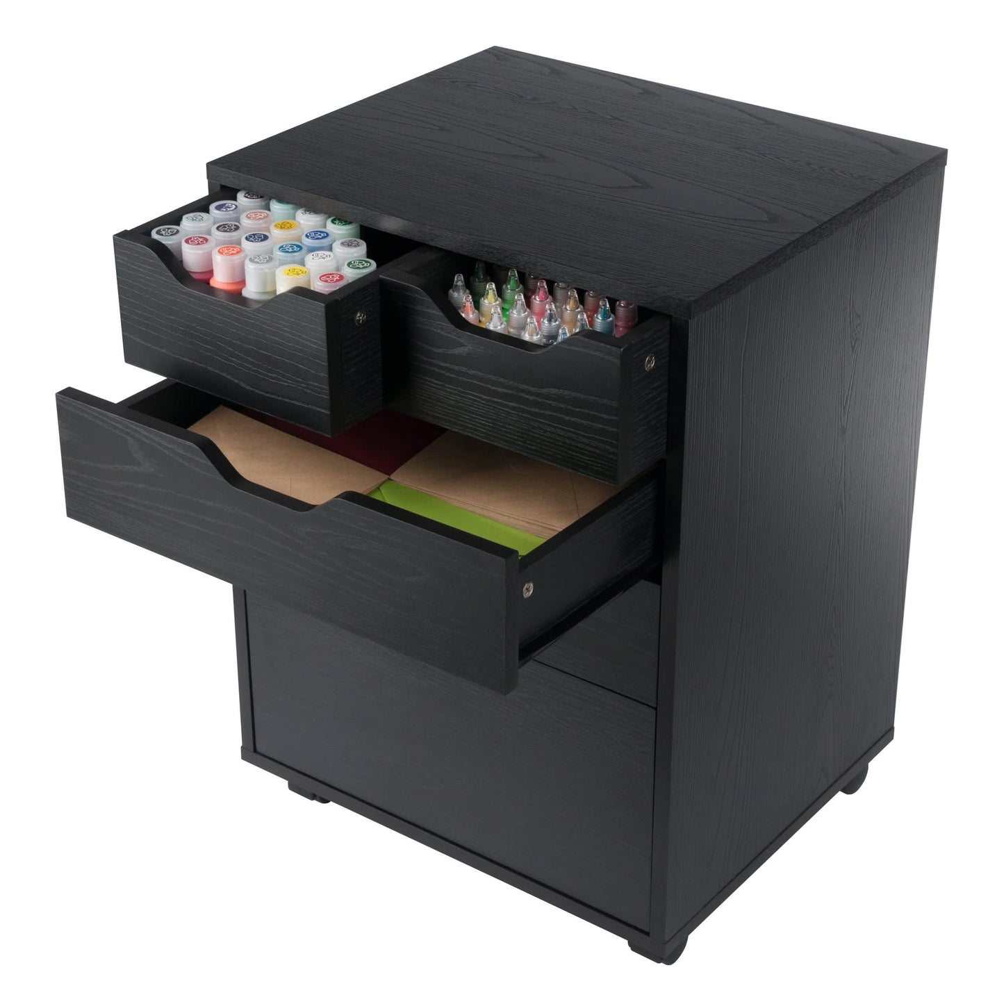 Winsome Halifax Mobile Storage Cabinet with 5 Drawers in Black, Stylish & Functional Home Storage Cabinet for Filing, Kitchen Organization, Moveable Furniture for Office, Dorms, Apartments