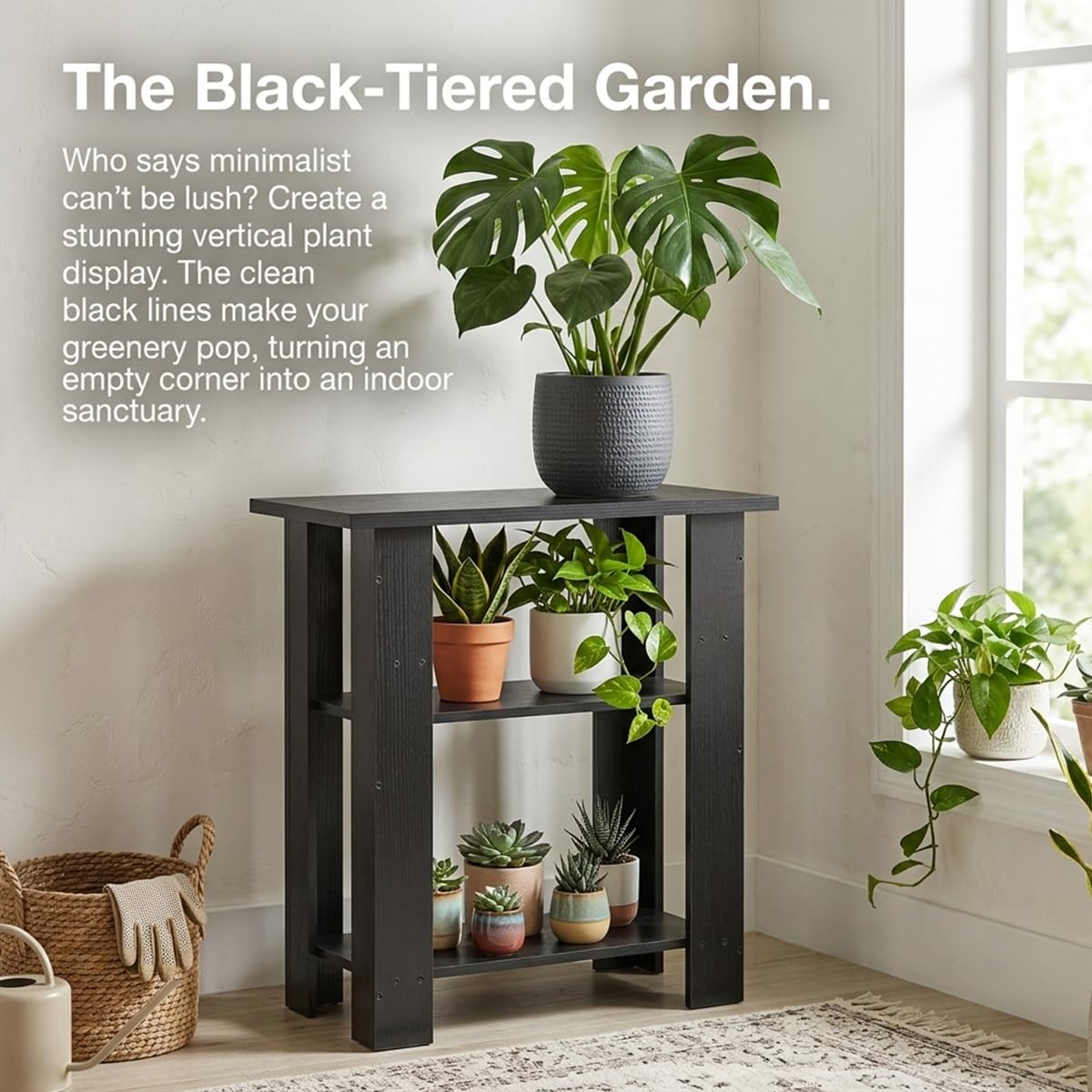ZEXVIDA Black Side Table, 3 Tier Narrow End Table for Living Room, Modern Wood Nightstand with Storage Shelves, Small Bedside Table for Bedroom, Home Office, Small Spaces, 22.8 Inch High