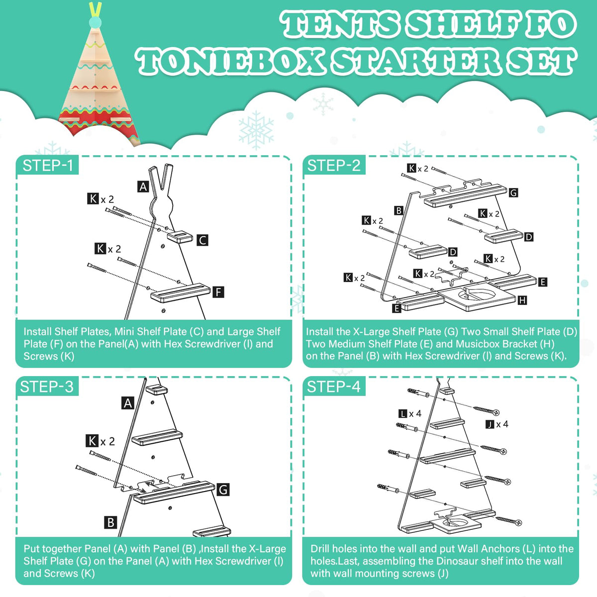 RZYLKA Tent for Tonies Box 1/2 Tonies Figures Organizer Storage Shelf Wall Mounted, Magnetic Display Collection 30~40 Characters Floating Shelves Storage Player