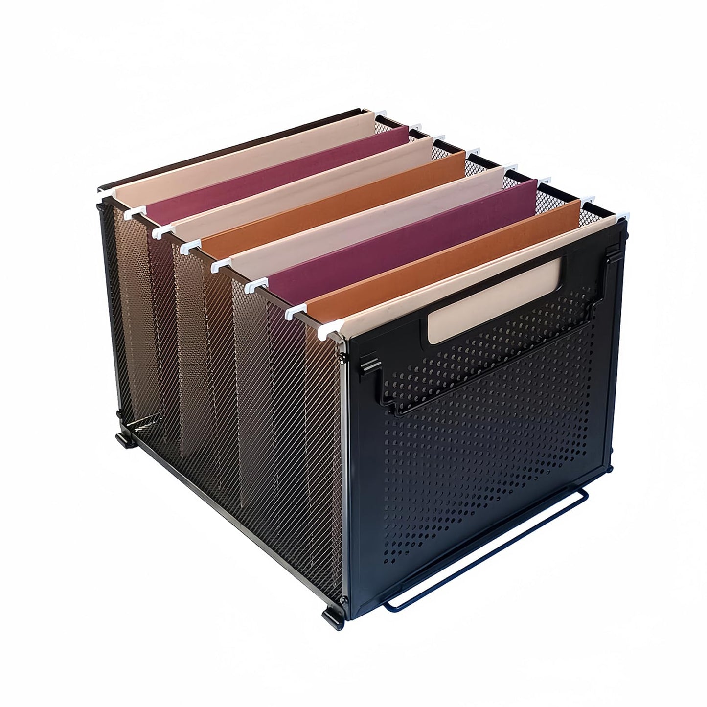 SETTFRFE Letter Size Hanging File Folder Organizer,Metal Filing Crate,File Basket for Hanging File,Black (Perforated metal plate)