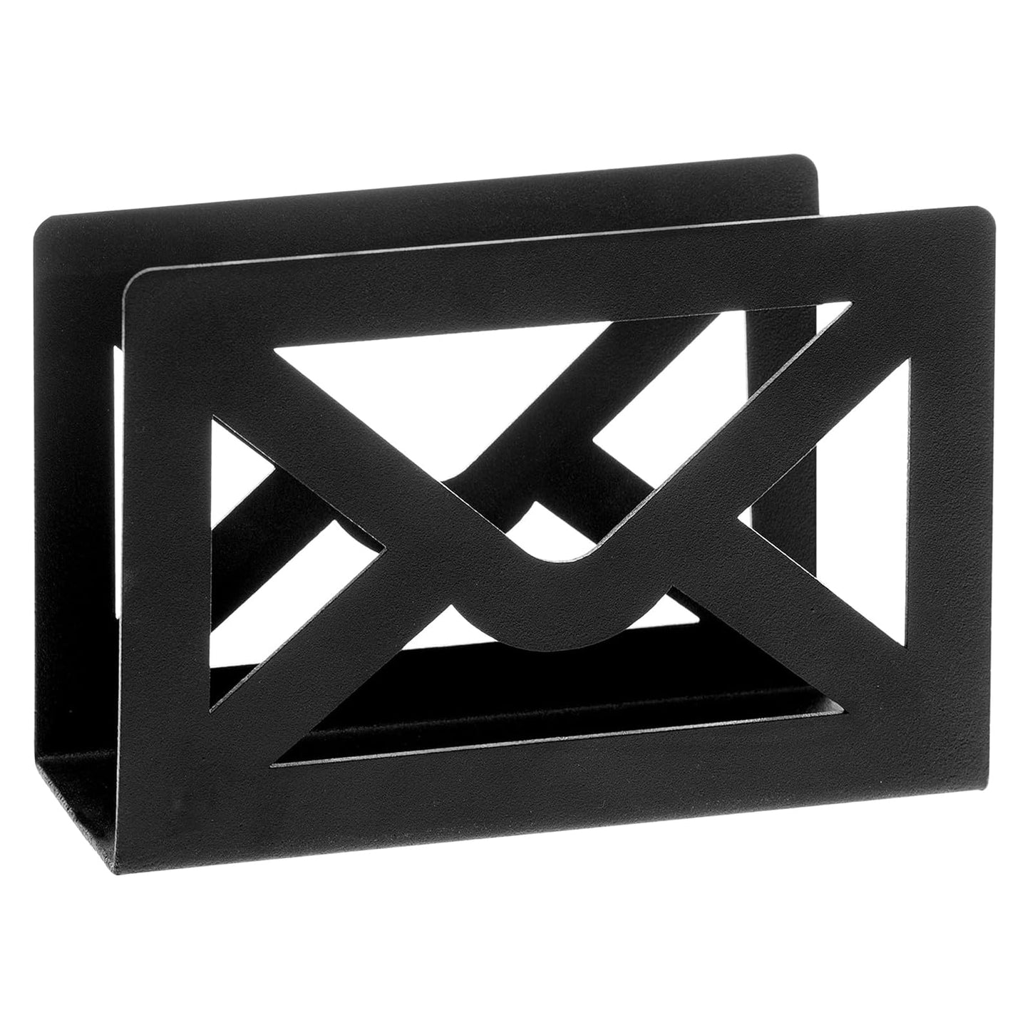 MyGift Black Metal Desktop Mail Holder with Cutout Envelope Design Home and Office Desk Letter Organizer
