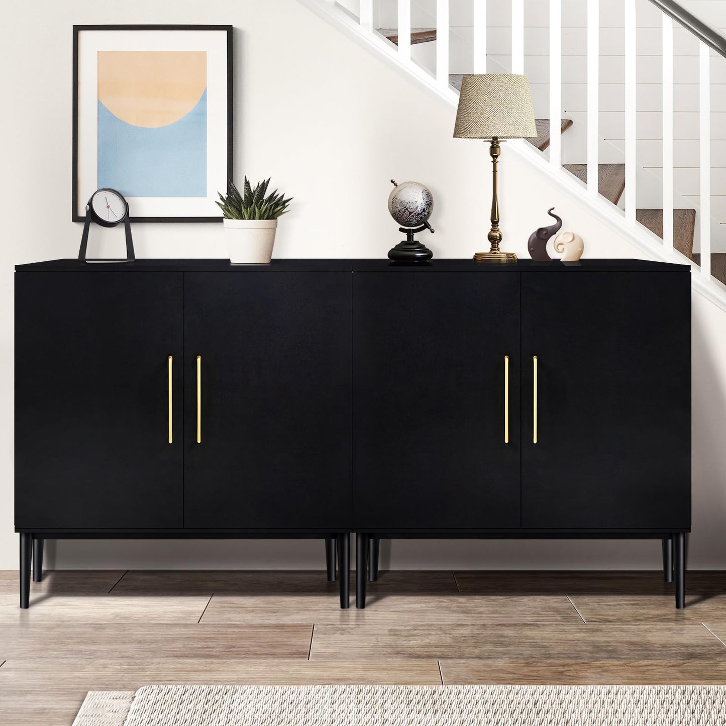 REHOOPEX Storage Cabinet with Doors, Modern Black Accent Cabinet, Free Standing Cabinet, Wooden Buffet Sideboards for Living Room, Kitchen,Home Office
