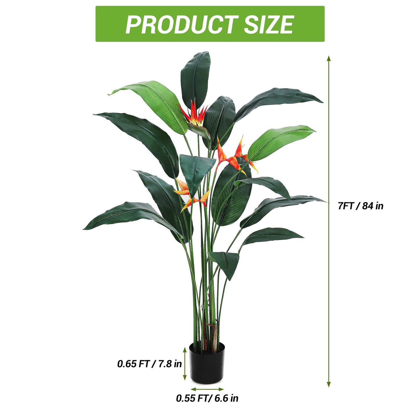 Realistic Artificial Bird of Paradise Plant Palm Tree, 7FT 6FT Tall Fake Tree with Lifelike Faux Leaves, 14 20 Trunks, Silk Indoor Outdoor Greenery, Easy Assembly Home Office Decor, 2 Pack