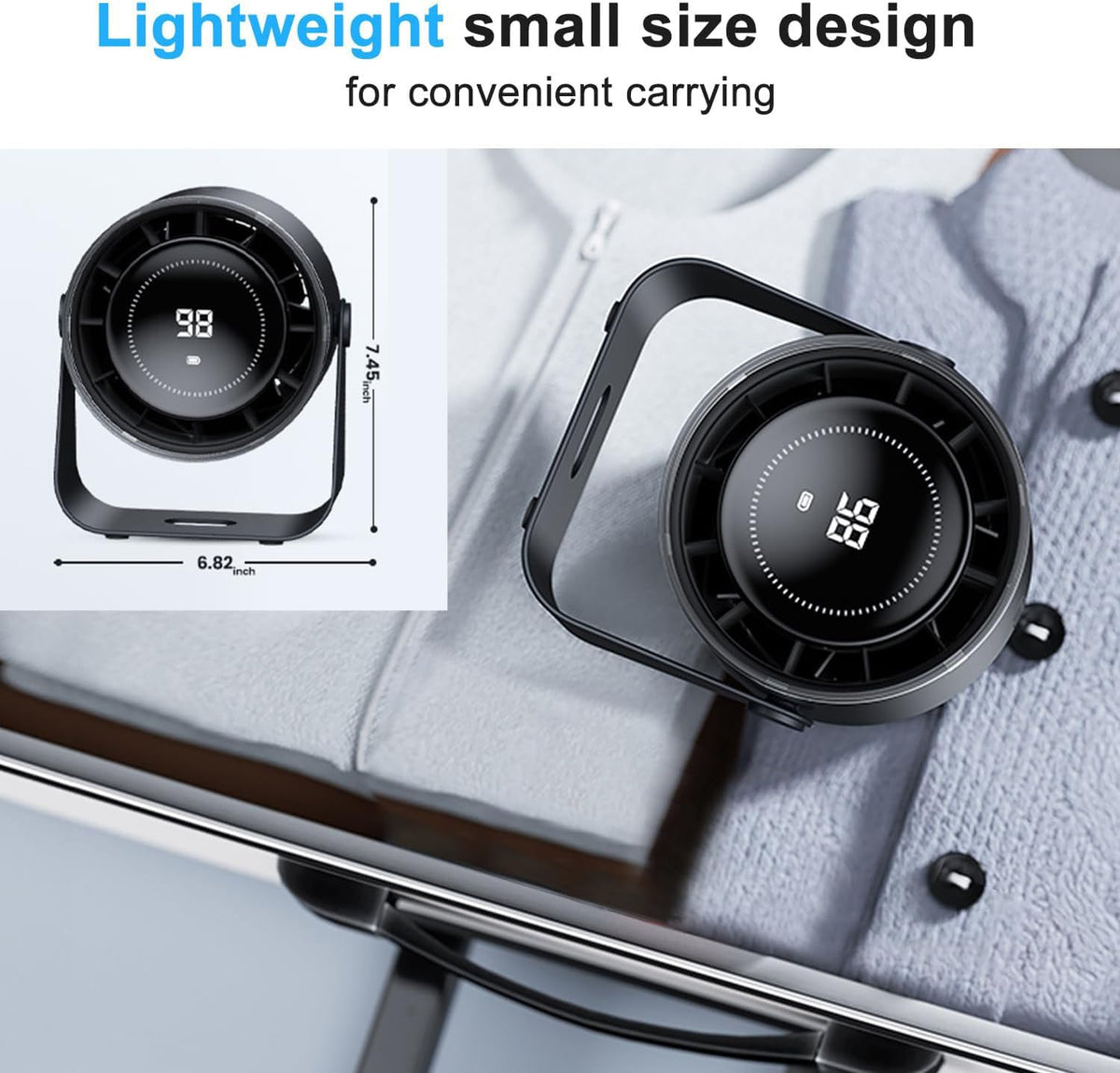 DURBESTER Small Desk Fan, 28dB Ultra-Quiet Desktop Air Circulator with 115° Adjustable Tilt, 100 Speeds, Rechargeable Battery, USB-Powered, Portable for Bedroom, Office, Kitchen, Travel -Bluish Black