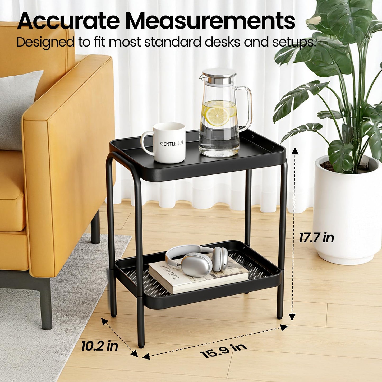 NobleForm 2 in 1 Desktop & Floor End Table with Storage Shelves, Compact 2-Tier Side Table for Office Desk Organization, Bedside Nightstand, Small Space Nightstand for Living Room, Bedroom, Office