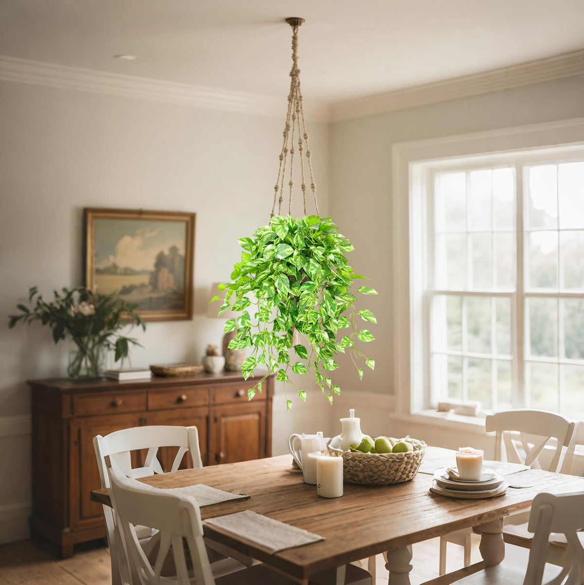 QIANYUN Fake Pothos Ivy Plant for Home Decor – 40" Fake Hanging Plants with Pot, Artificial Silk Greenery for Indoor Shelf, Bedroom, Living Room, Bathroom, or Office Decoration