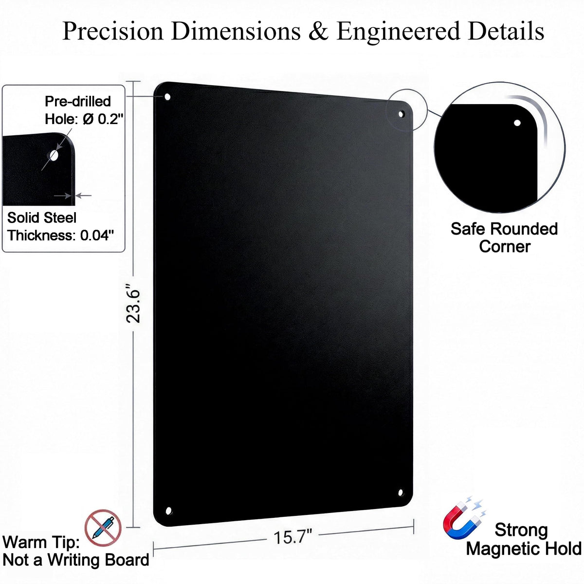 LYZZXI Magnetic Board for Wall 23.6" x 15.7" : Black Metal Display Board for Travel Souvenir Magnets & Art Collections | Heavy-Duty Metal Panel for Hobbyists with Screw Mount Hardware