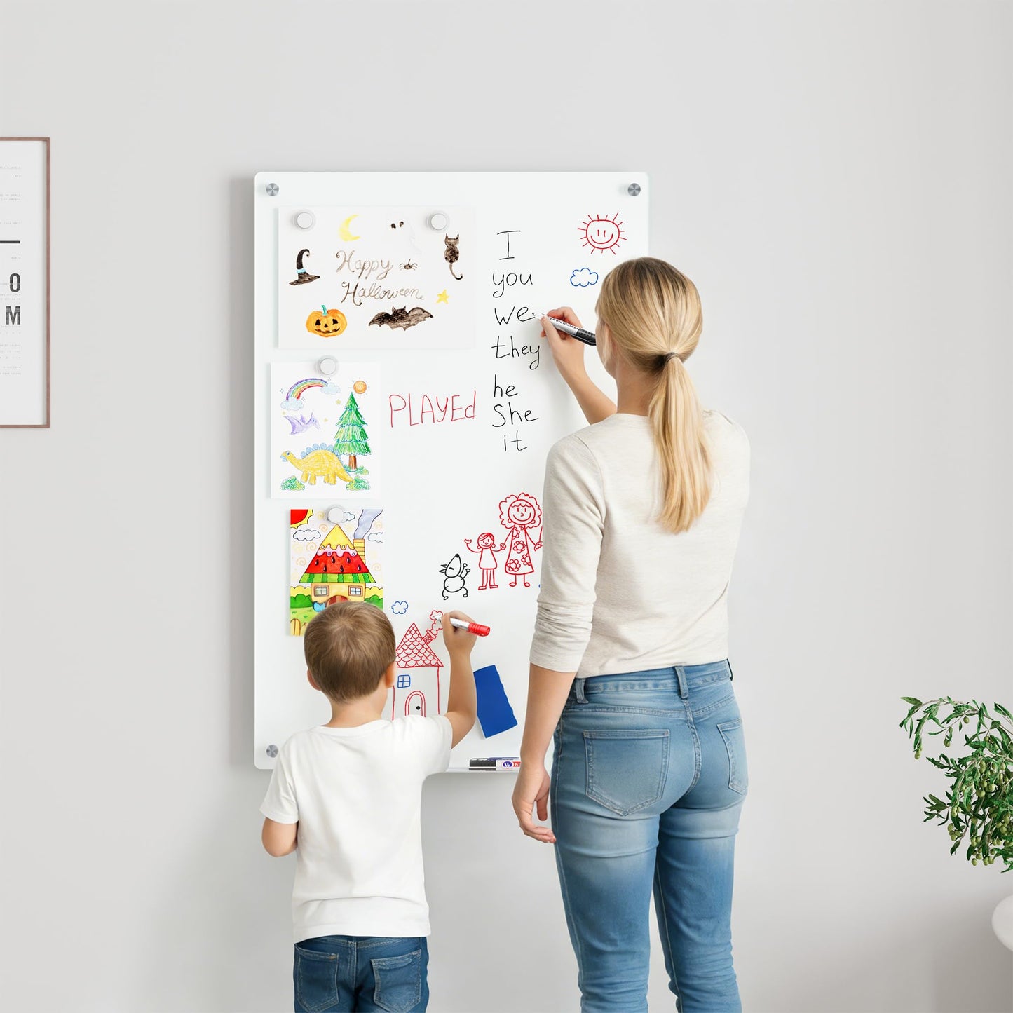 Magnetic Glass Whiteboard for Wall, 36" x 24" Large Dry Erase Board, Frameless Wall-Mounted White Board School, Classroom, Office & Home