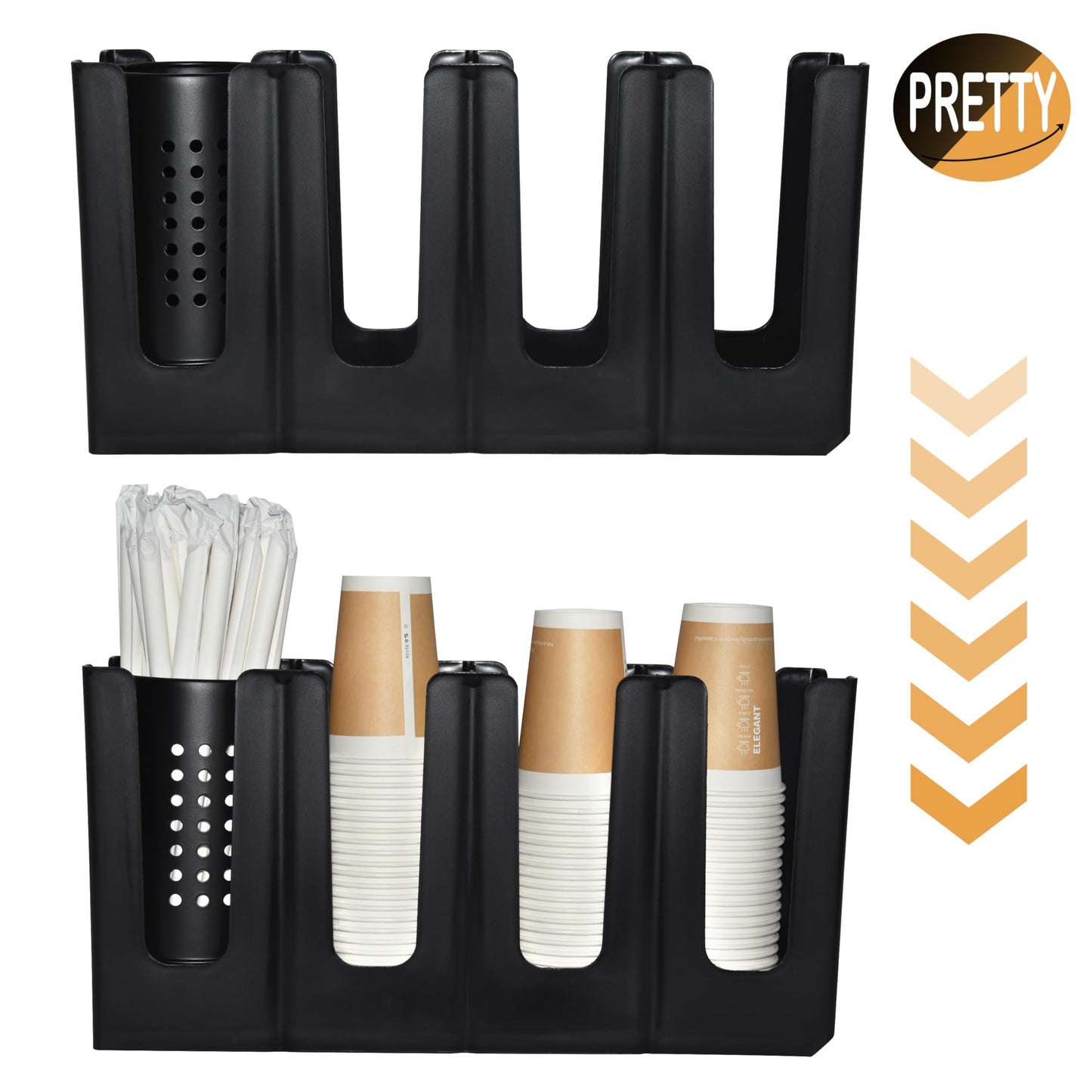 Cup Holder Lid Dispenser with Straw Organizer,4 Compartment 7 Adjusting,Disposable Paper Cup Storage Organizer for Breakroom Countertop Coffee Station Bar Restaurant Beverage Kitchen Coffee Truck