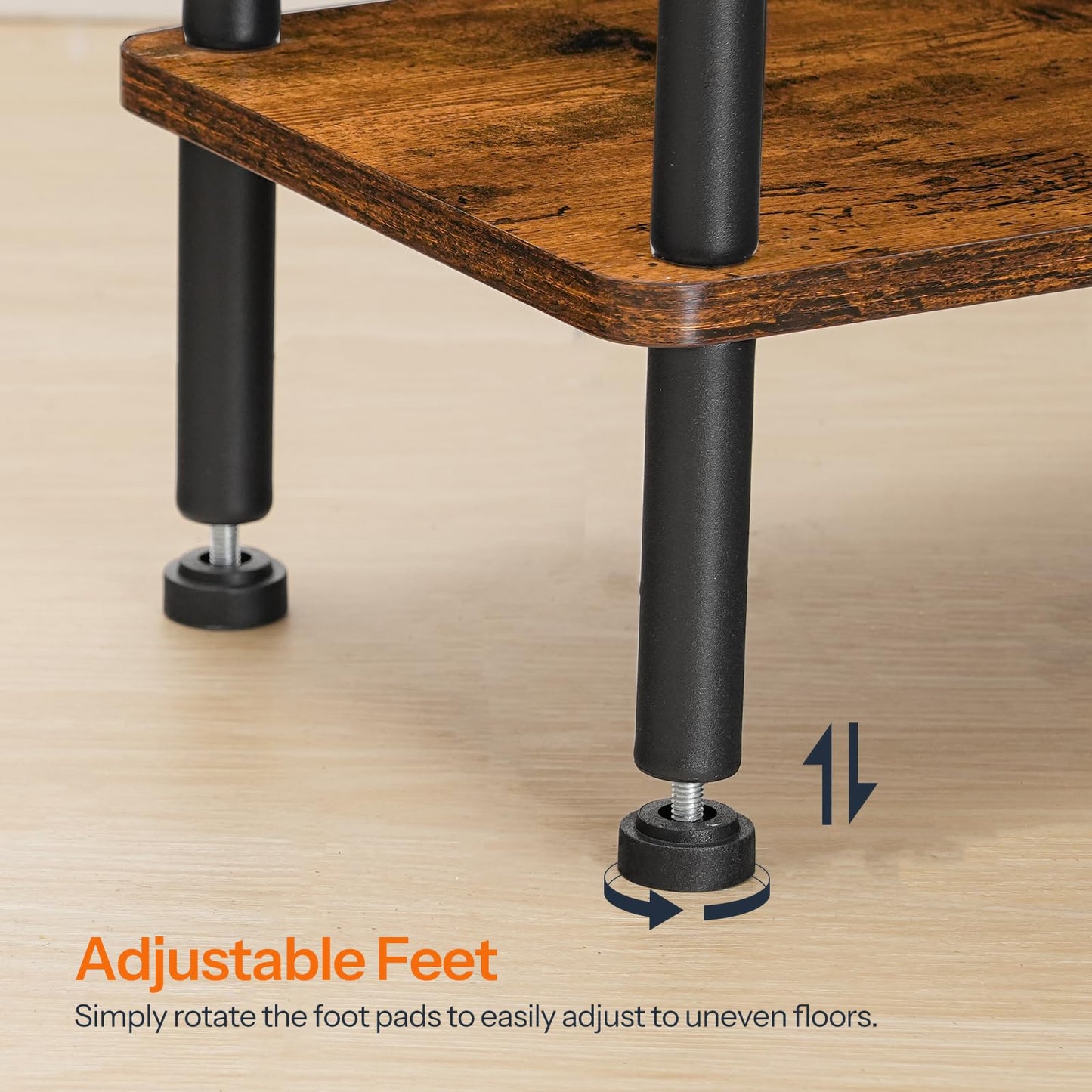 HOOBRO Narrow Side Table, 3-Tier Slim End Table No Tools Needed, Twist-On Assembly, Skinny Nightstand Sofa Storage Shelf for Living Room, Bedroom, Study, Rustic Brown and Black BF246BZ01N1