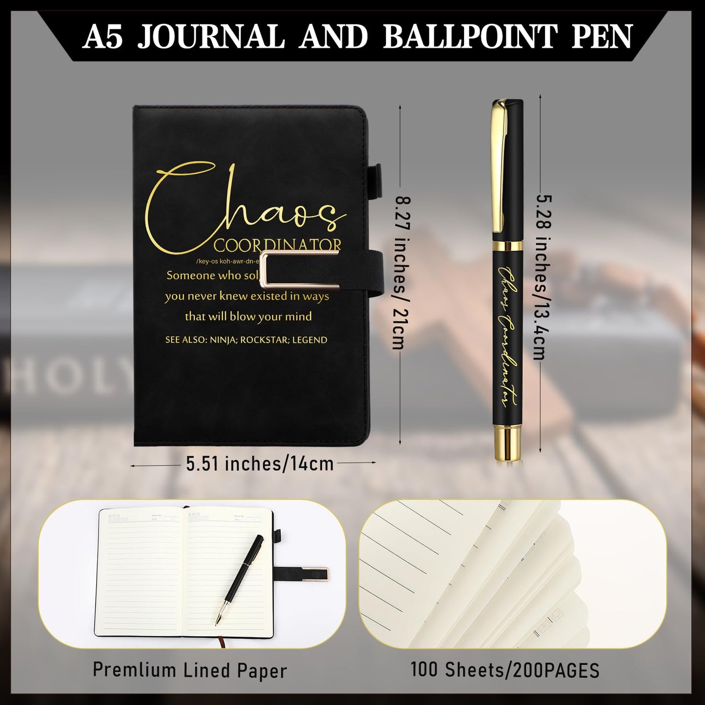 Pickmesh 3 Pcs Chaos Coordinator Appreciation Gifts for Women Men 17 oz Coffee Tumbler A5 Leather Journal with Ballpoint Pen for Admin Professionals Manager Assistant Employee Teacher(Black)