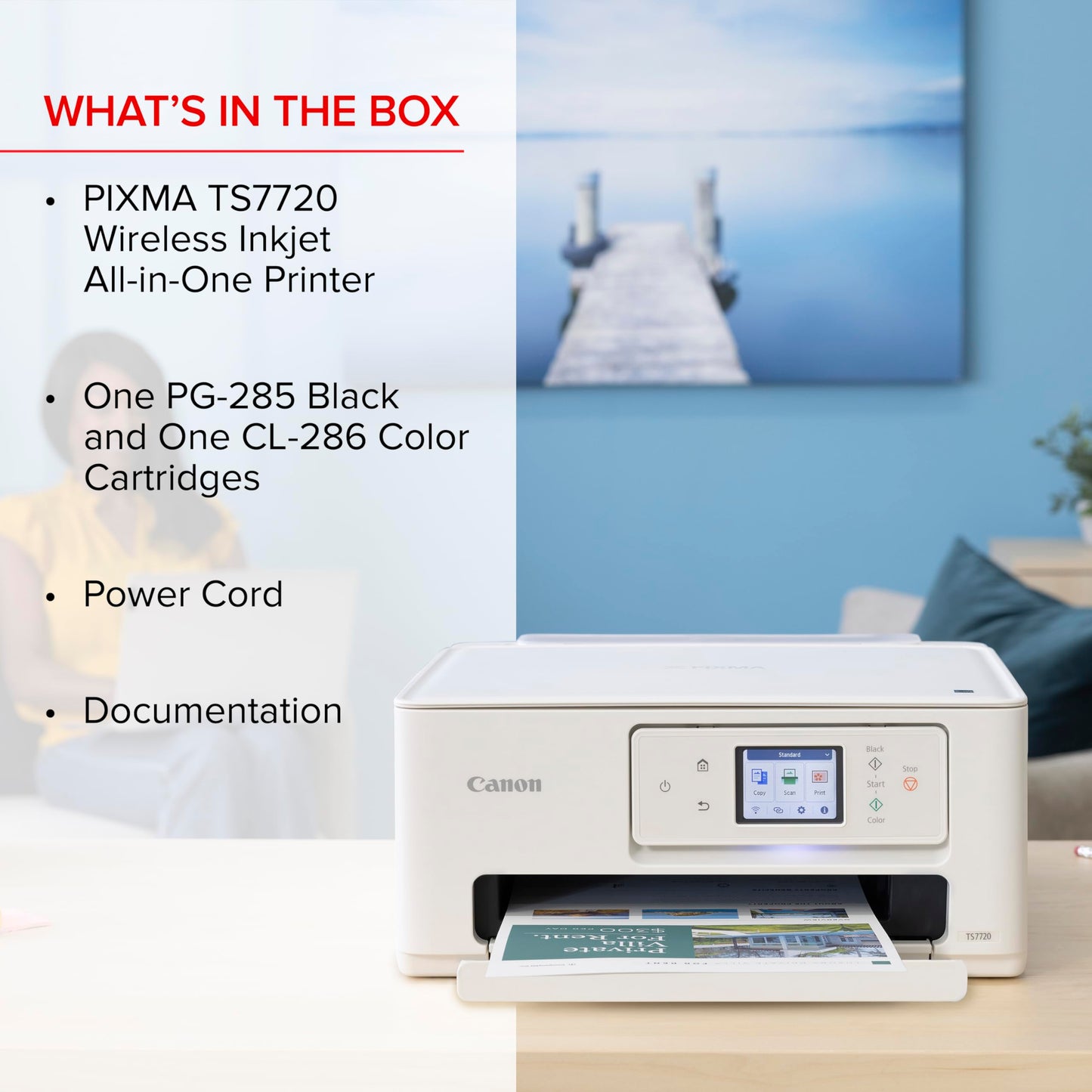 Canon PIXMA TS7720 Wireless All-in-One Color Inkjet Printer – Print, Copy, Scan – Auto Duplex, 15/10 PPM, 2.7” Touchscreen, Compact Home Photo Printer with Easy Setup