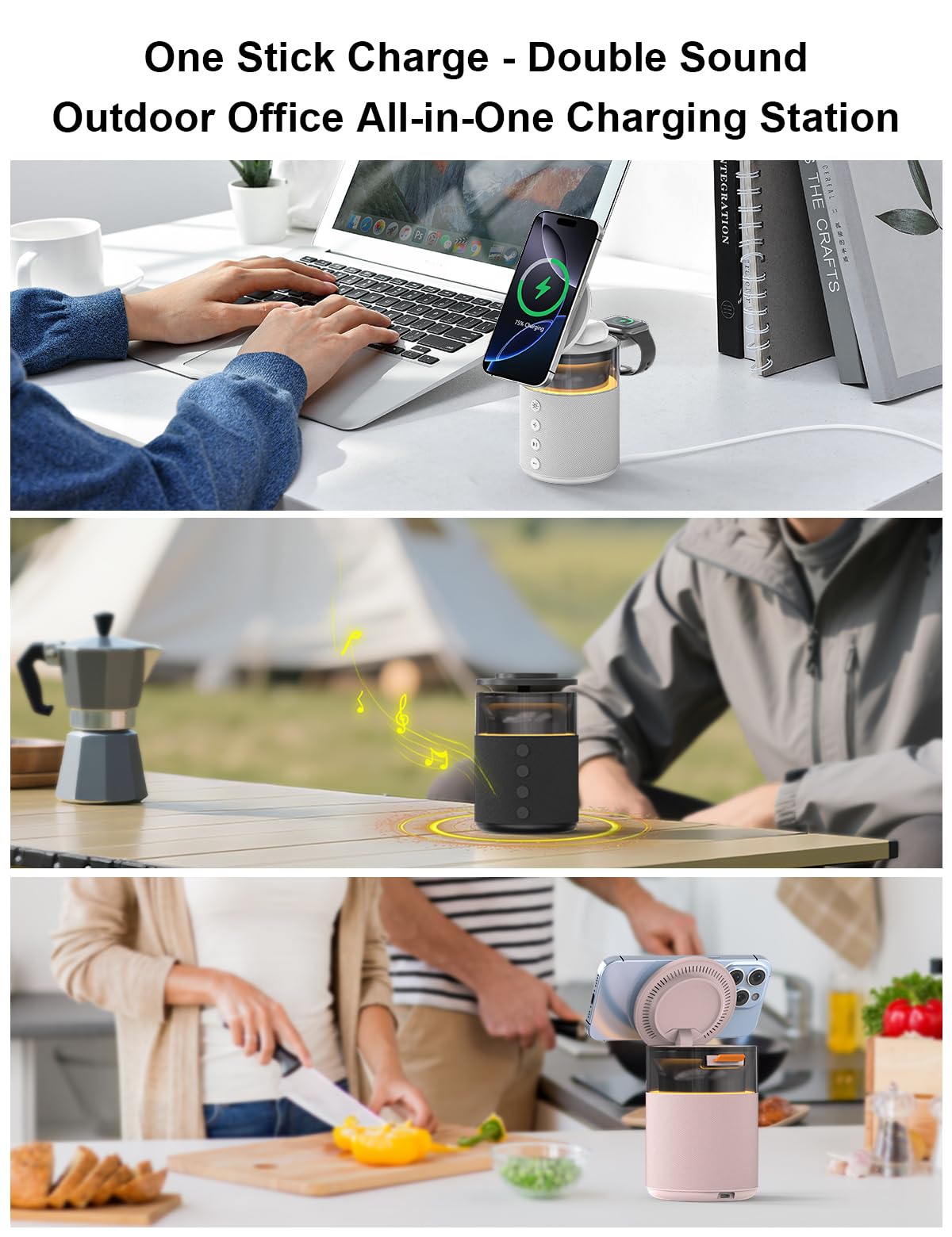 5-in-1 Wireless Charging Station with Bluetooth Speaker,Magnetic Charger with Night Light,Charger Stand with 33W Adapter Compatible with Apple Watch&iPhone 16 15 14 13 12 Pro Max&Wireless Earbuds