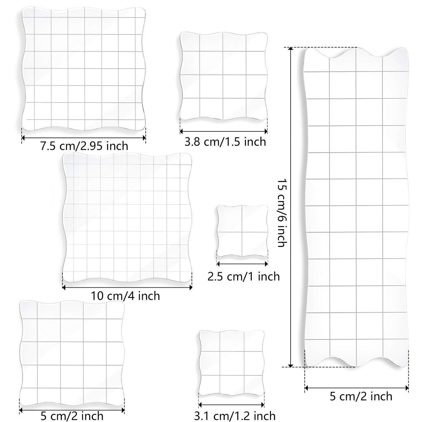 Mudder 7 Pieces Acrylic Stamp Blocks Set Clear Stamping Blocks Tools for Kids with Grid and Grip Scrapbooking Craft Making, Decorative DIY Essential Stamping Tool(Lace Edge)