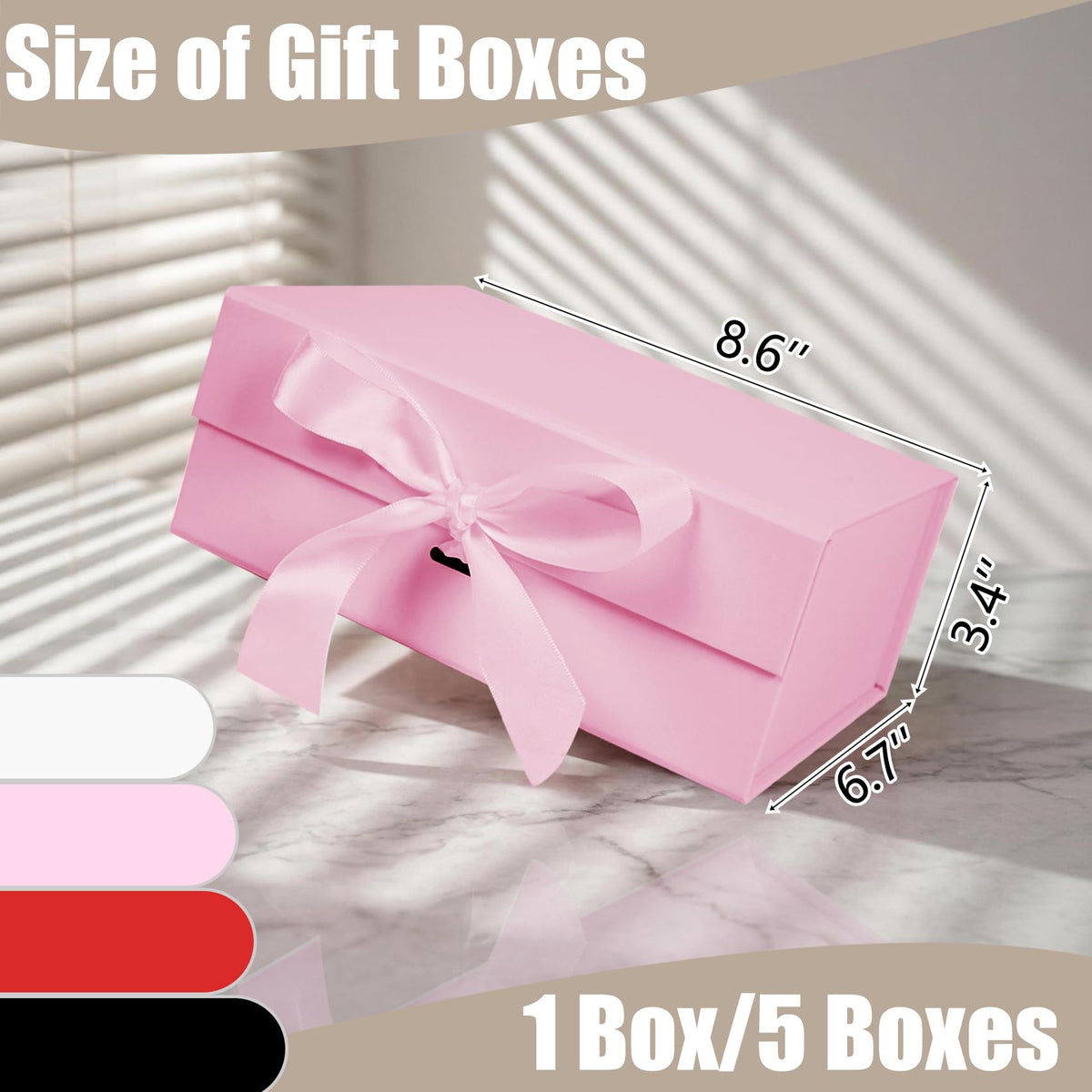 Aimyoo 5 Pack Pink Gift Box with Ribbon, 8.6x6.7x3.4 inch Groomsman Proposal Box for Presents with Magnetic Closure Lids, Rectangle Collapsible Luxury Box for Wedding, Christmas, Halloween, Birthday
