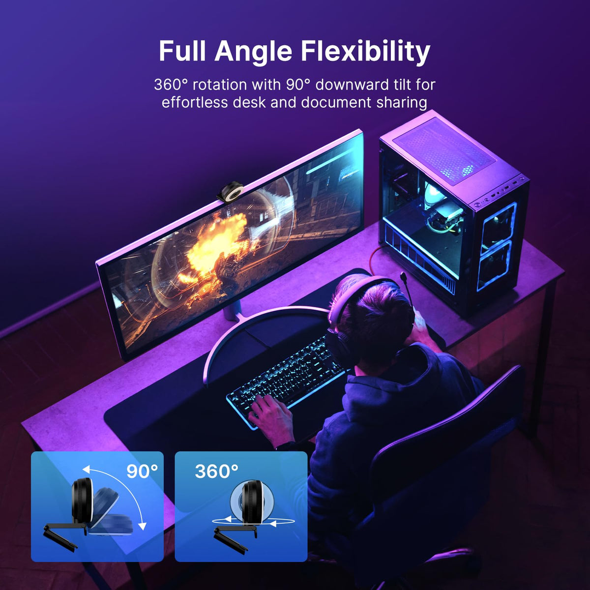 NexiGo N680E Pro 4K Webcam with Ring Light, PDAF Autofocus, 1080p 60FPS, Dual Noise-Canceling Mics, Privacy Shutter, USB Plug-and-Play for Zoom, Teams, Twitch, Google Meet