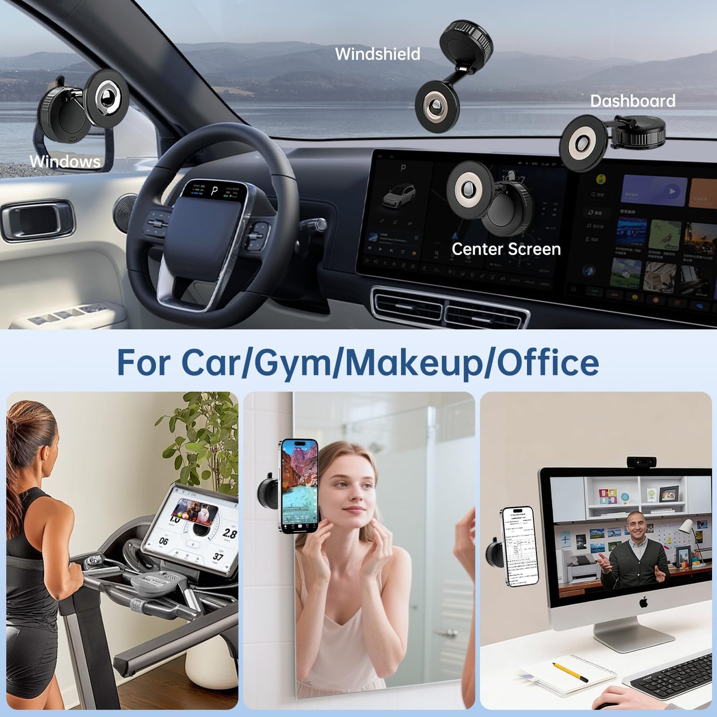 NibulaSpark Vacuum Magnetic Shower Phone Holder for Bathroom, Kitchen, Car- Hands Free Mirror Phone Holder, 360° Adjustable Suction Cup Phone Mount for iPhone Android, Gift for Men Women, Graduation