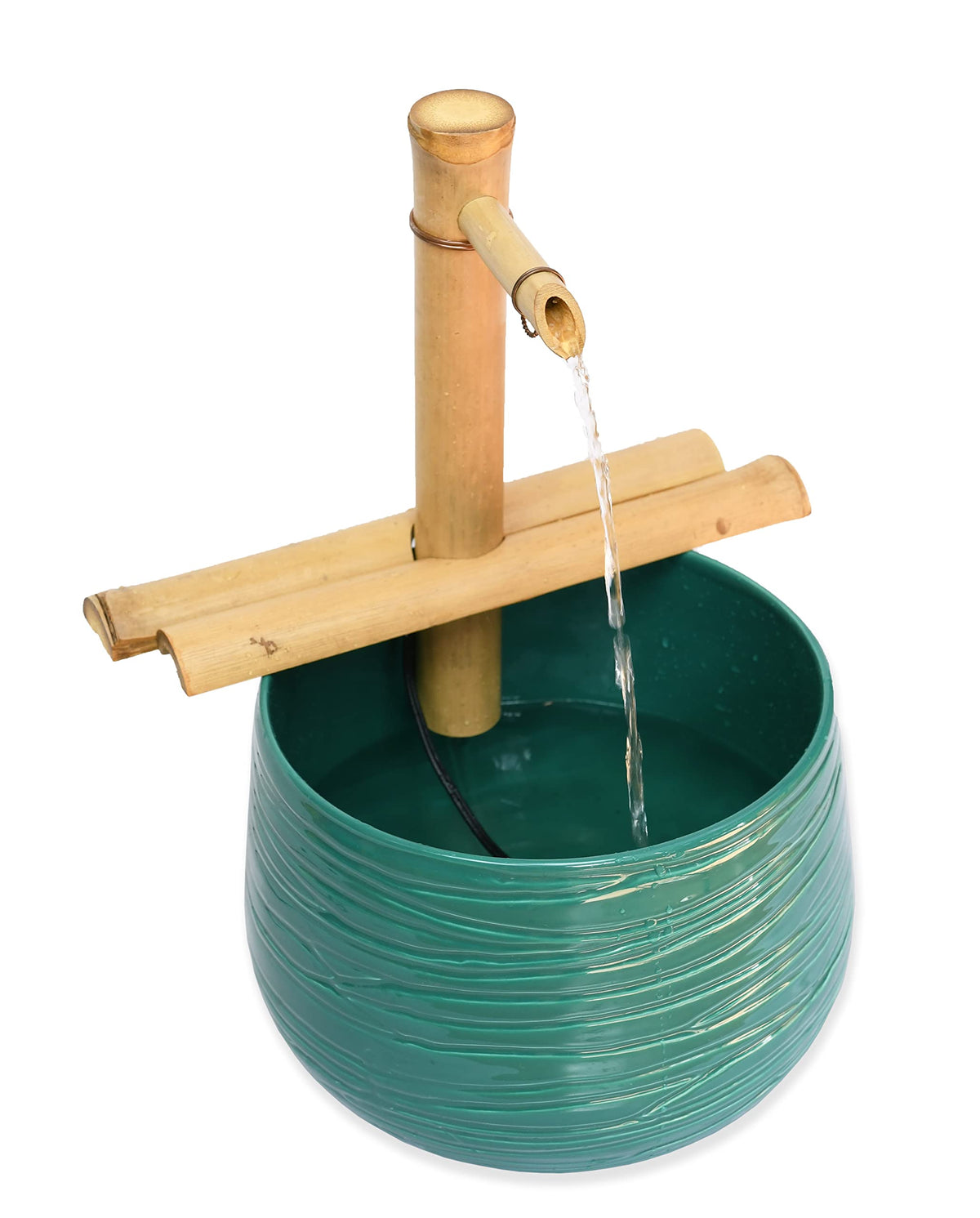 12” Bamboo Fountain Kit – Adjustable Half Round Spout with Quiet Pump for Indoor/Outdoor Bowl Fountains – Container Not Included | Natural Bamboo Water Feature for Zen Garden, Patio & Home Décor