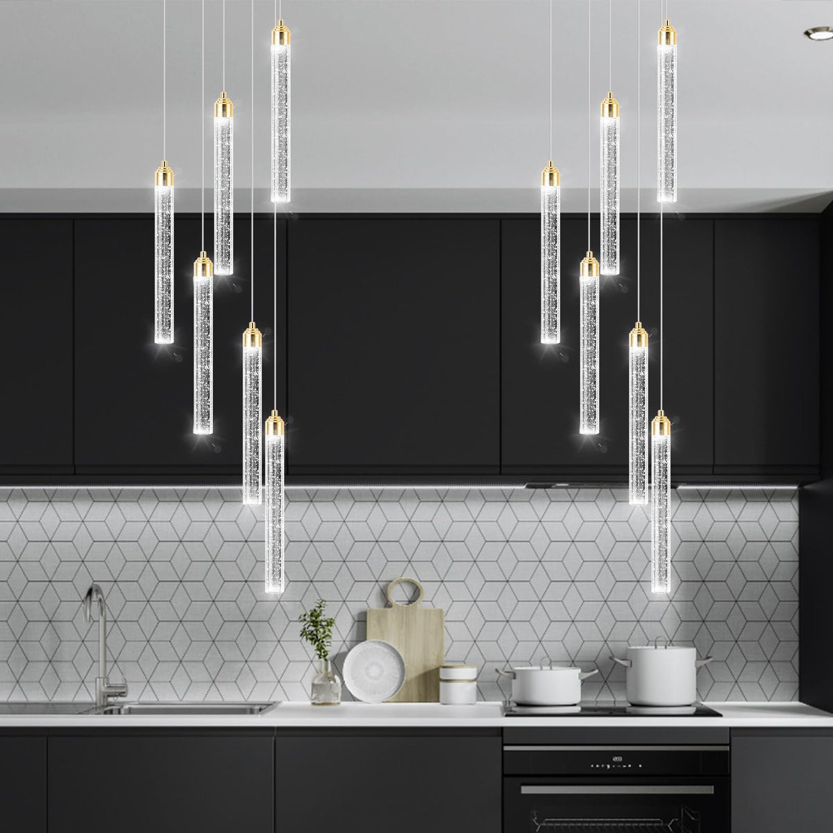dolria Mini Chandelier Crystal Pendant Lights for Kitchen Island Modern LED Dimmable Ceiling Handing Lighting Adjustable Flush Mount Ceiling Light for Dining Room Bedroom Foyer