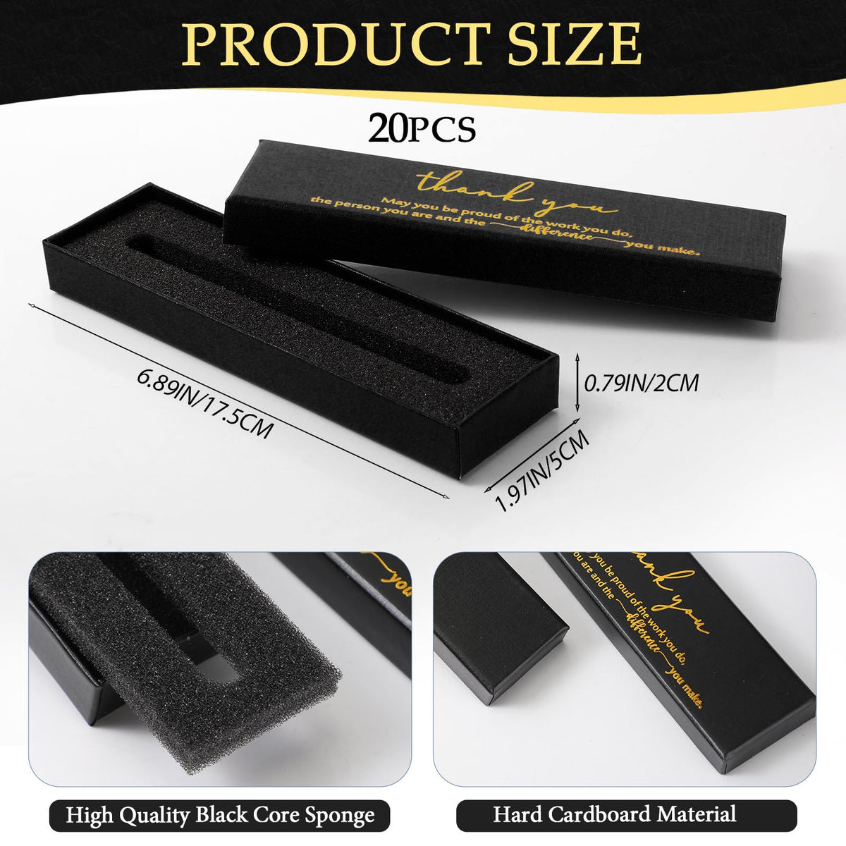 Fulmoon 24 Pcs Inspirational Pen Boxes Empty Thank You Pen Boxes for Ballpoint Jewelry Display Motivational Quote Cases Appreciation Gifts for Employee Teacher Coworker Office Team(Black)