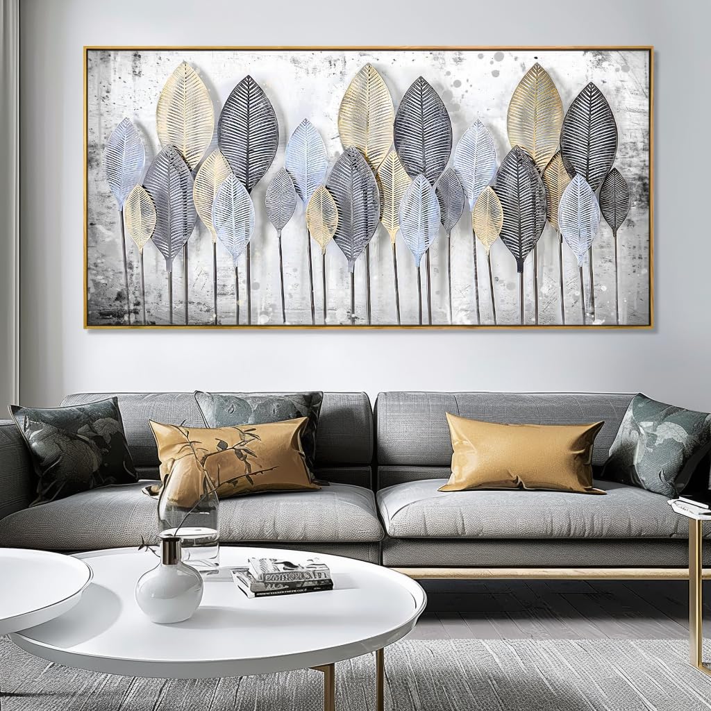 Modern Abstract Canvas Print Black White Leaves Natural Landscape Living Room Bedroom Office Decoration 20”×40" Framed