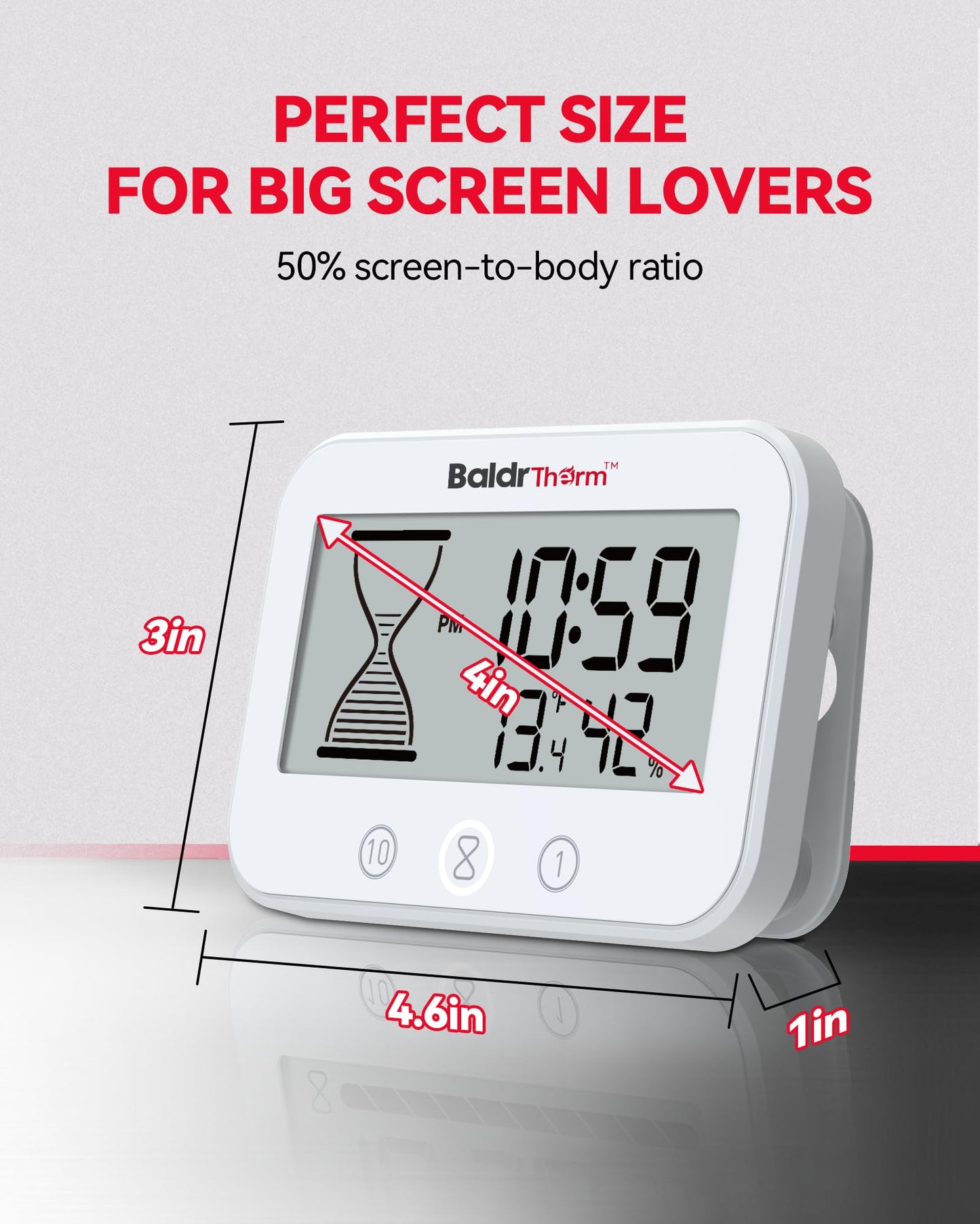 Baldrtherm Digital Timer, Works as a Countdown Timer, Real-time Clock, Hygrometer Thermometer. IP67 Waterproof Safe for Kitchen Bathroom Use. (White)