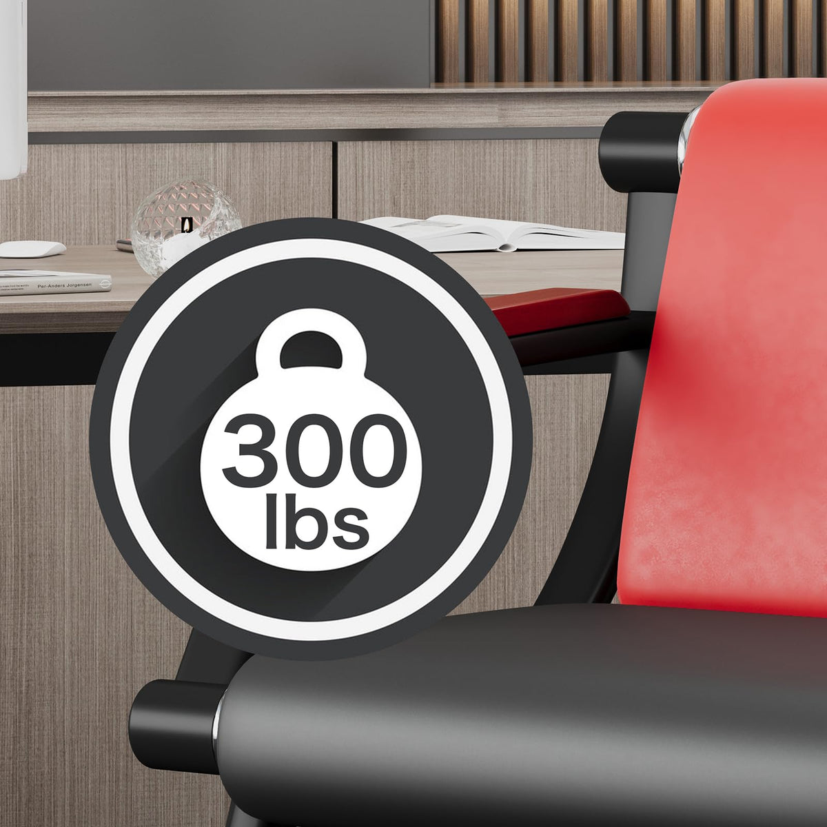 wonline Waiting Room Bench, Office Furniture Reception Chairs with Arms, Leather Chairs is Suitable for Clinic,Airport,Hospital,Barber,Salon,Bank-(Red&Black,4pcs)