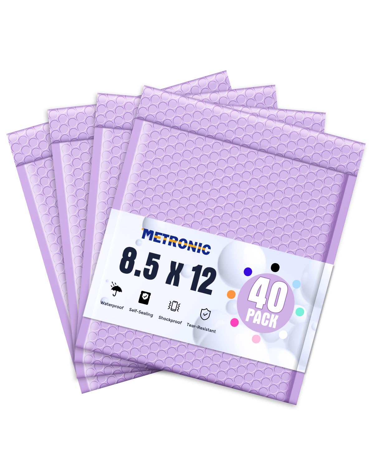 Metronic Bubble Mailers 8.5 x 12 Inch 40 Pack Light Purple Usable Size 8.5x11 Bubble Mailer Waterproof Padded Envelopes for Packaging, Mailing, Shipping, Lavender Bulk