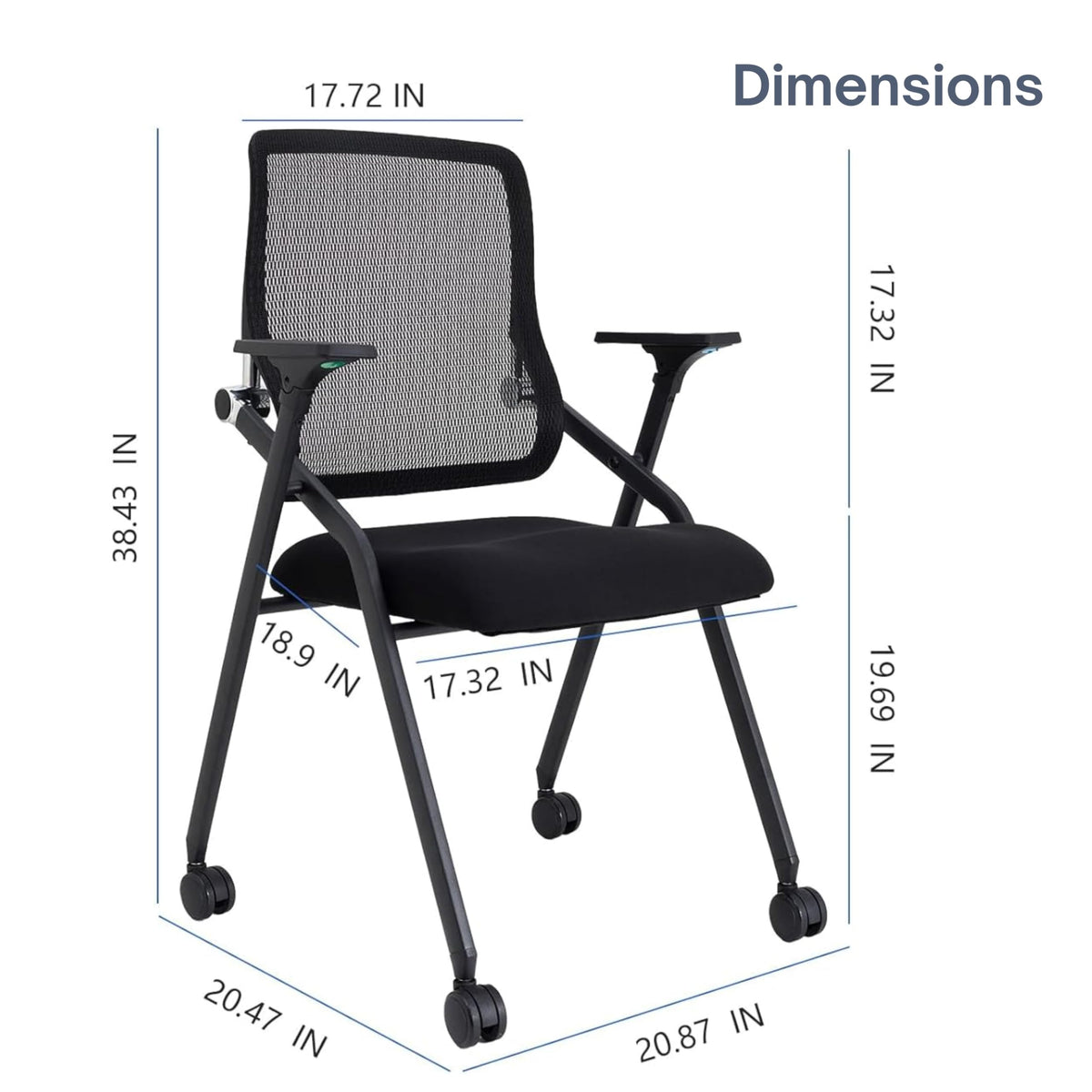 BLANEDUO Updated Conference Room Chairs, Folding Office Desk Chair with Lumbar Support and Sliding Armrest with Casters, Stackable Office Guest Chairs & Reception Chairs, 1 Pack Black