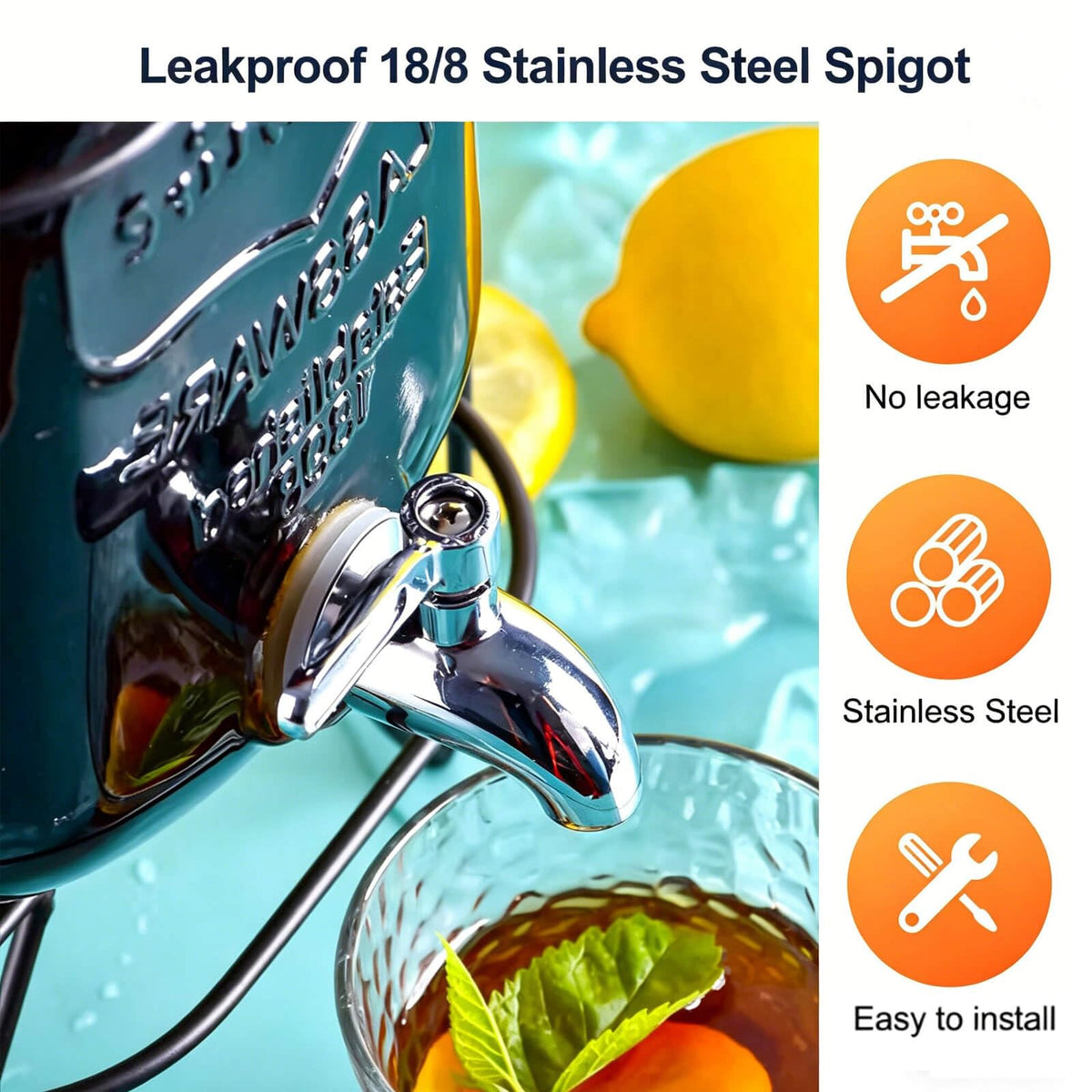 2 Gallon Drink Dispensers for Parties, 2 Pack Glass Beverage Dispenser with Stand & 18/8 Stainless Steel Spigot, Lemonade Jug for Wedding, Picnic, BBQ