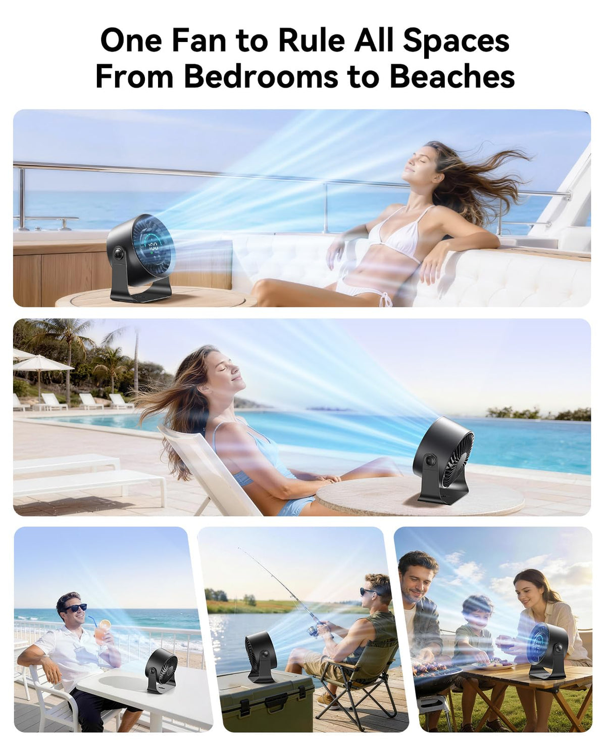 DIGIX Rechargeable USB Desk Fan for Bedroom, 100 Speeds, 360° Rotation, Wall Mounted Design Small Portable Table Fan with LED Display, Quiet Personal Desktop Cooling Fans for Home Office (Black)