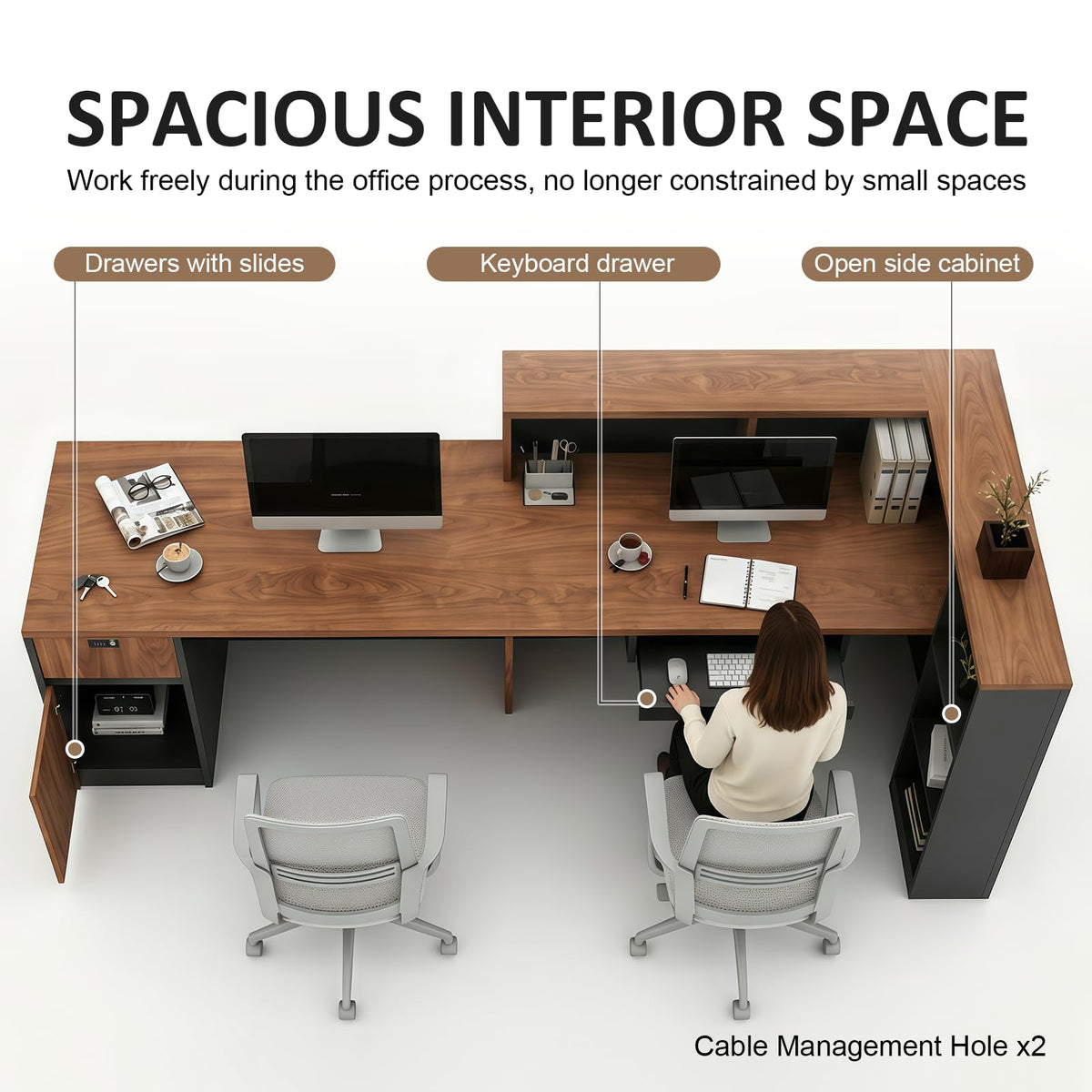 YTElantivo L-Shaped Reception Desk with Counter, 1-Inch Thick Board, Lockable Drawers & Keyboard Tray, Heavy-Duty Front Desk for Office, Salon, Hotel & Clinic
