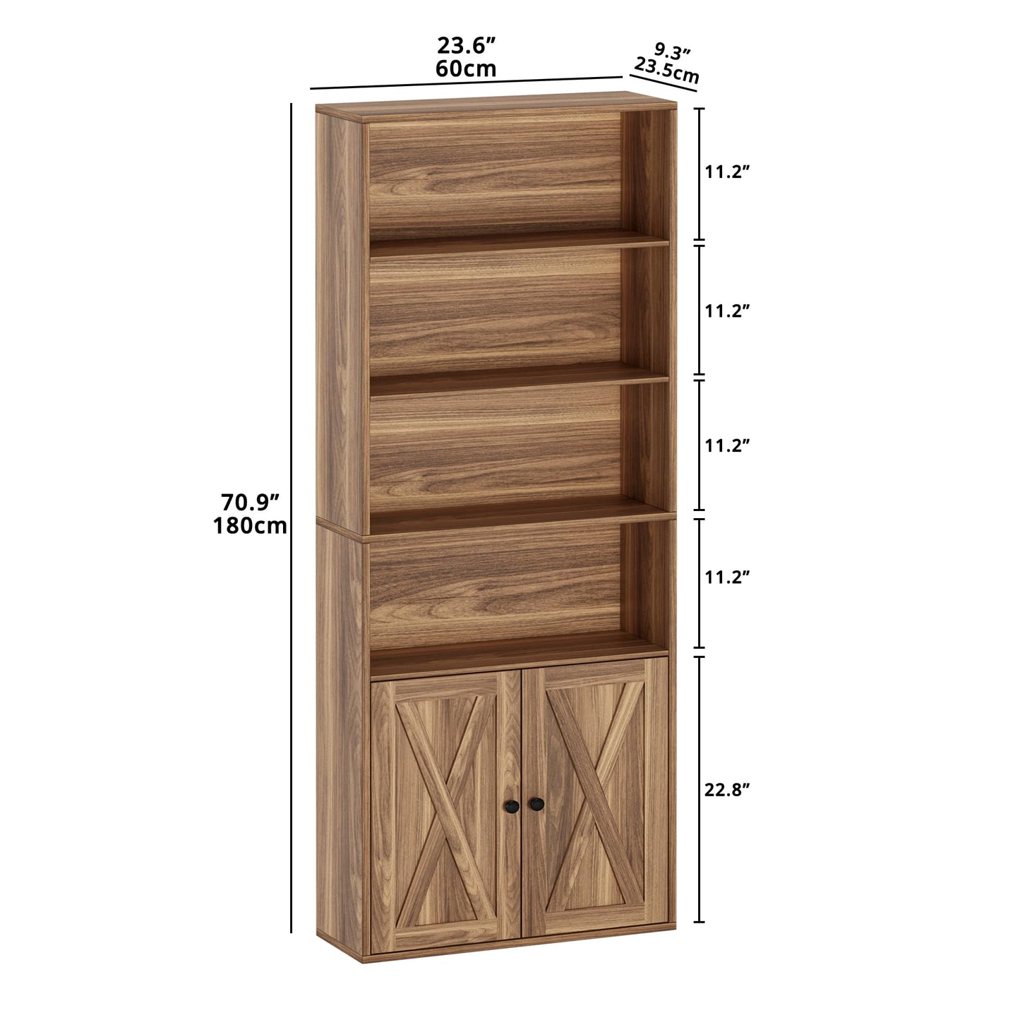 IRONCK Industrial Bookshelves and Bookcases with Doors Floor Standing 6 Shelf Display Storage Shelves 70 in Tall Bookcase for Home Office, Living Room
