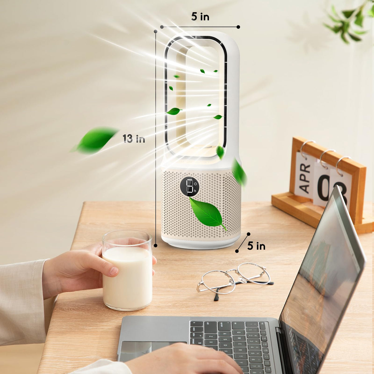 Misby Desk Fans Small Quiet, 13 Inch Bladeless Table Fan, 5 Speeds for Powerful Airflow, 70° Oscillating Fan with Night Light and Timer, Desktop Cooling Fan for Bedroom, Office, Nightstand