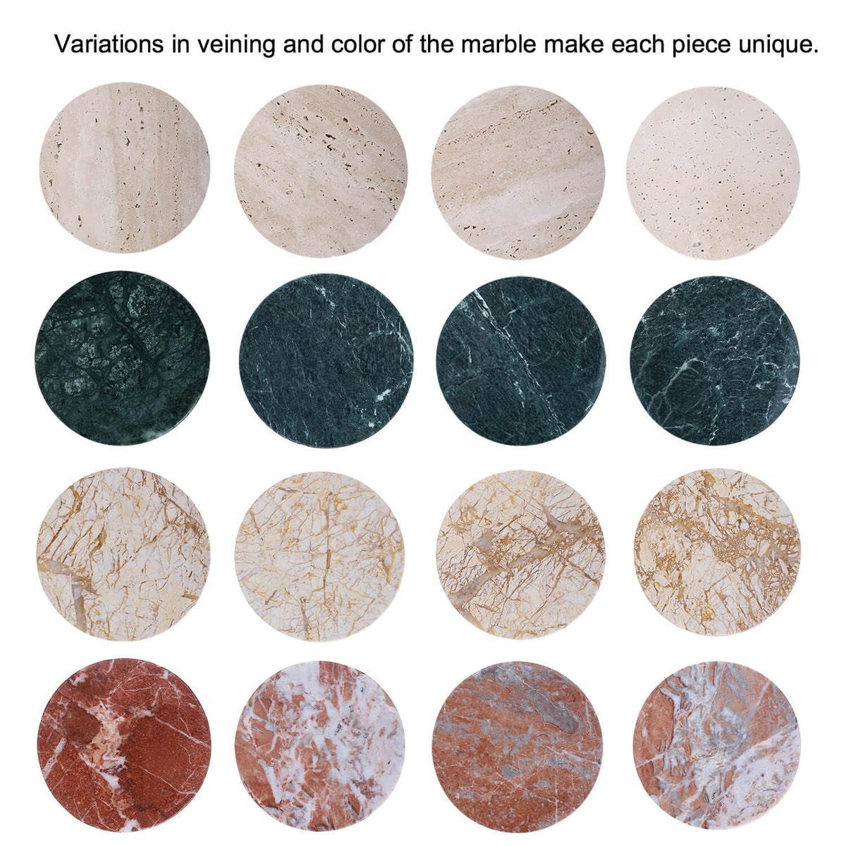 JIMEI Natural Travertine Marble Coaster Set of 4-4 Inch Round Handmade Stone Drink Coasters, Absorbent & Non-Slip Cork Backing