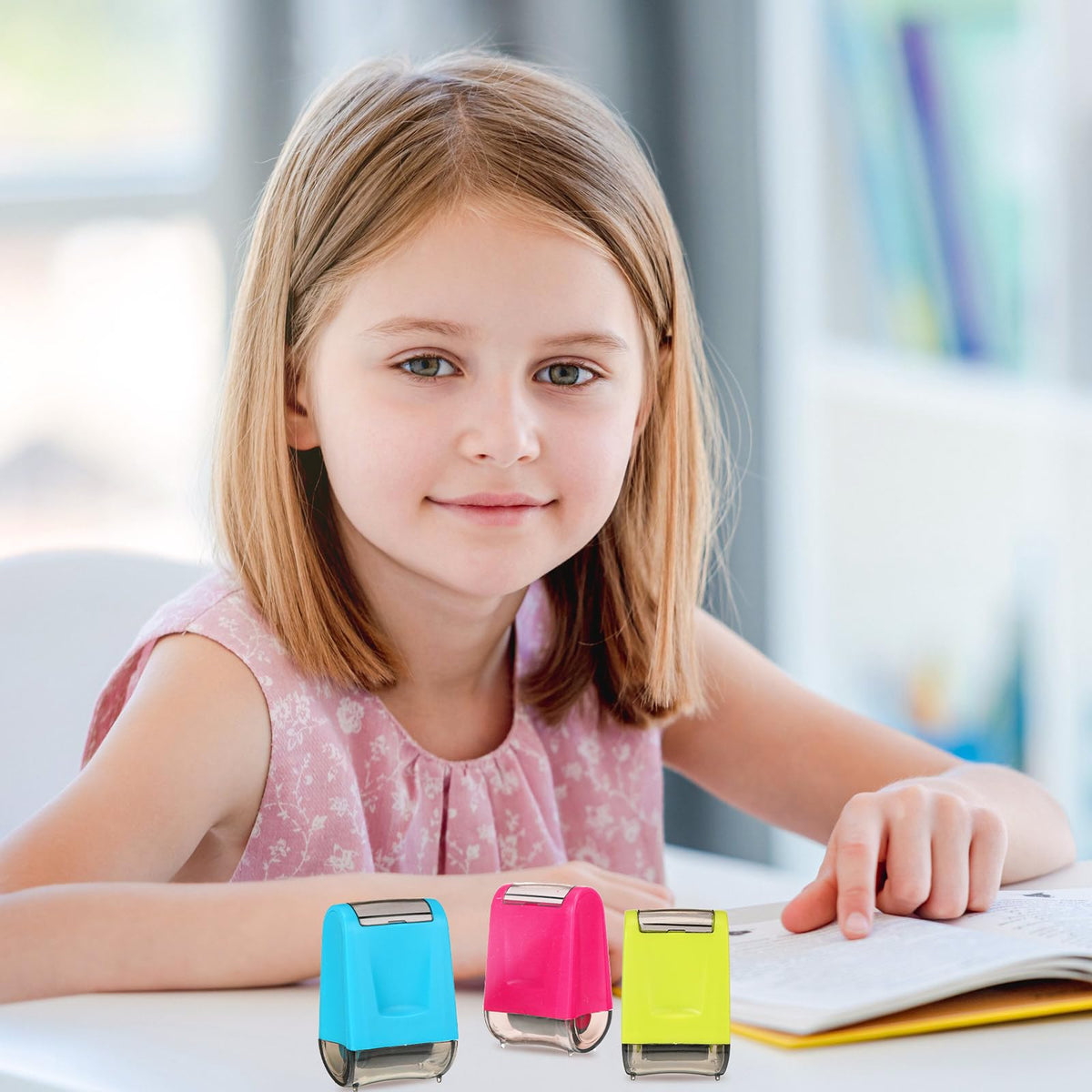 Teling 3 Pcs Dashed Handwriting Line Practice Roller Stamp Self Inking Line Rolling Stamps Teacher Stamp Sentence Strips Handwriting Practice for Kid Teacher Classroom Office (Blue, Green, Pink)