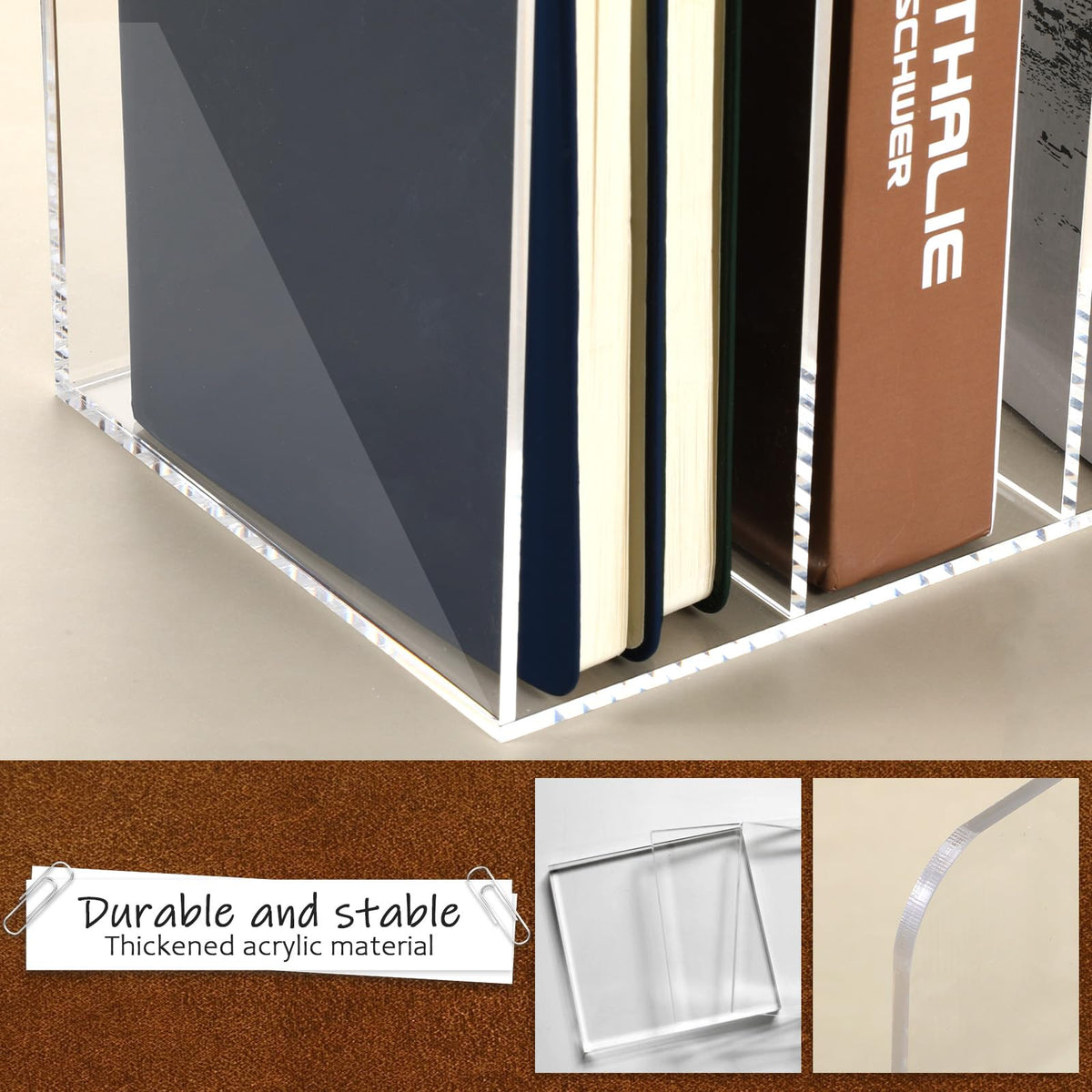 Oqqlin Acrylic Desk Organizer, Thickened Clear Magazine Holder with 3 Vertical Compartment Acrylic File Sorter Organizer for Office, Home, Classroom