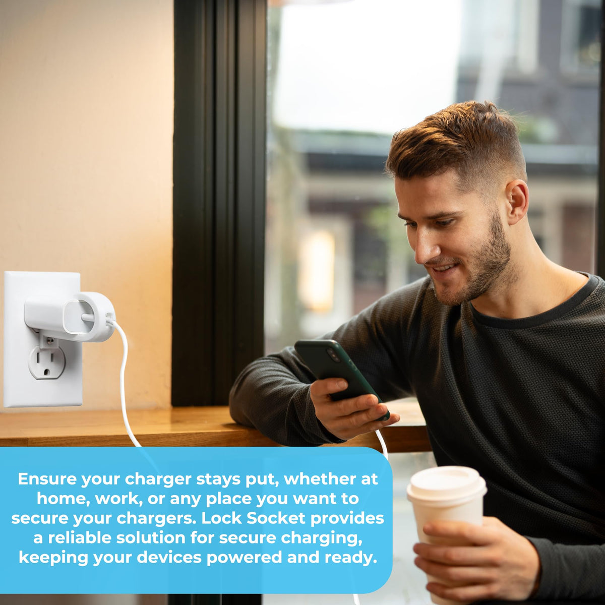 Lock Socket USB-C Fast Charger Lock- Anti Theft Chid-Safe. Firmly Secures iPhone Chargers from Unplugging w/Security Screw. for Apple iPhone 16/15/14/13/12/11/ X/MAX/XR, Made in USA