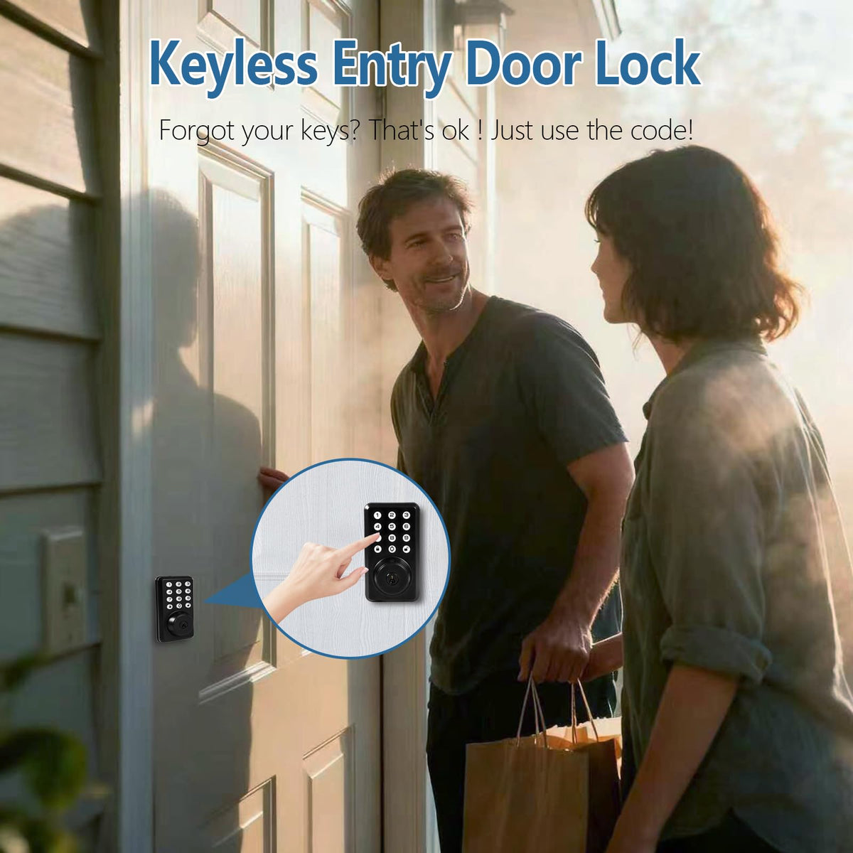 Front Door Handle and Deadbolt Set, Keyless Entry Door Lock Deadbolt with Doorbell, Electronic Keypad, Voice Prompt, Auto Lock, Anti-Peeping Password, Digital Code Door Lock, Matte Black