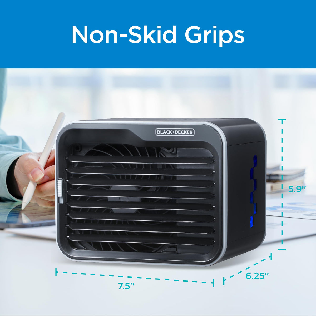 BLACK+DECKER Desktop Air Cooler, Personal Portable Fan with 3-Speeds, Evaporative Air Cooler with 0.5L Water Tank, Air Cooler Fan for Desk, Home, Office, Bedroom, and more, BDMC10B, Black