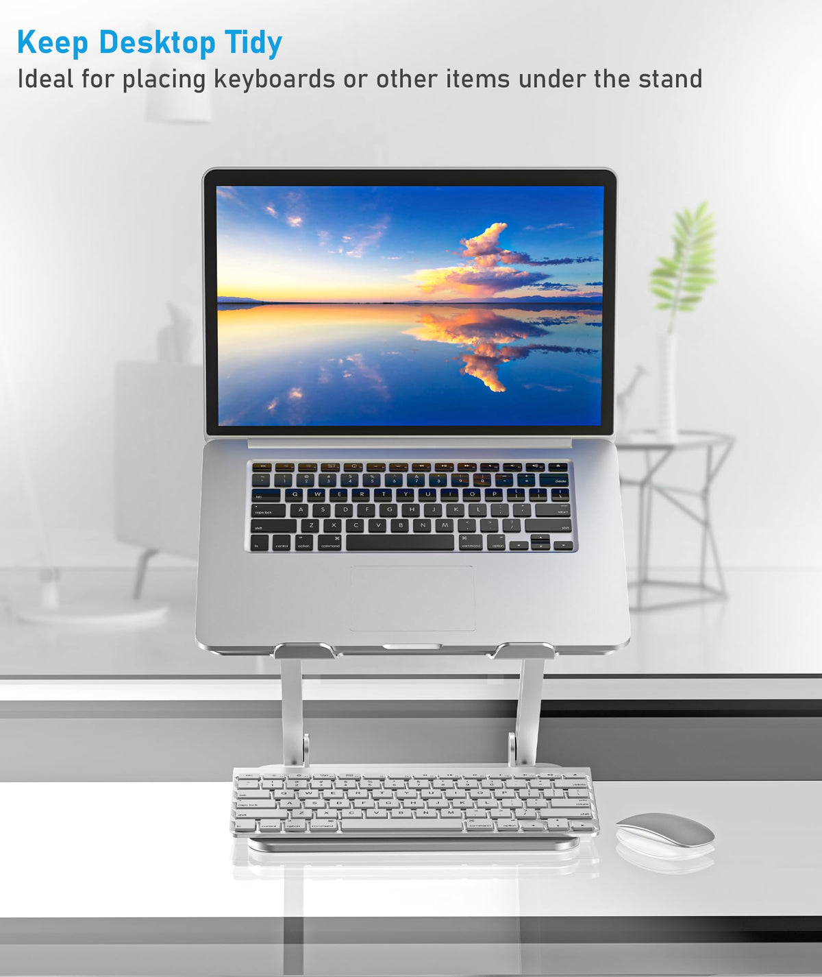 BoYata Laptop Stand, Adjustable Laptop Riser with Slide-Proof Silicone and Protective Hooks, Aluminum Notebook Stand for Laptop up to 15 Inches, Laptop Holder Compatible for MacBook (Silver-2)