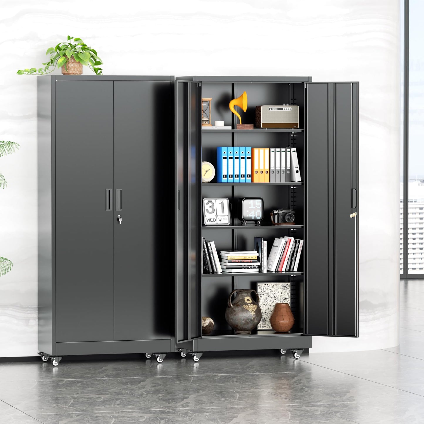 INTERGREAT73 Garage Storage Cabinet with Wheels, Rolling Metal Storage Cabinet with Locking Doors and 4 Adjustable Shelves,- 73" Steel Tool Cabinet for Home Office,Garage,Warehouse,Black